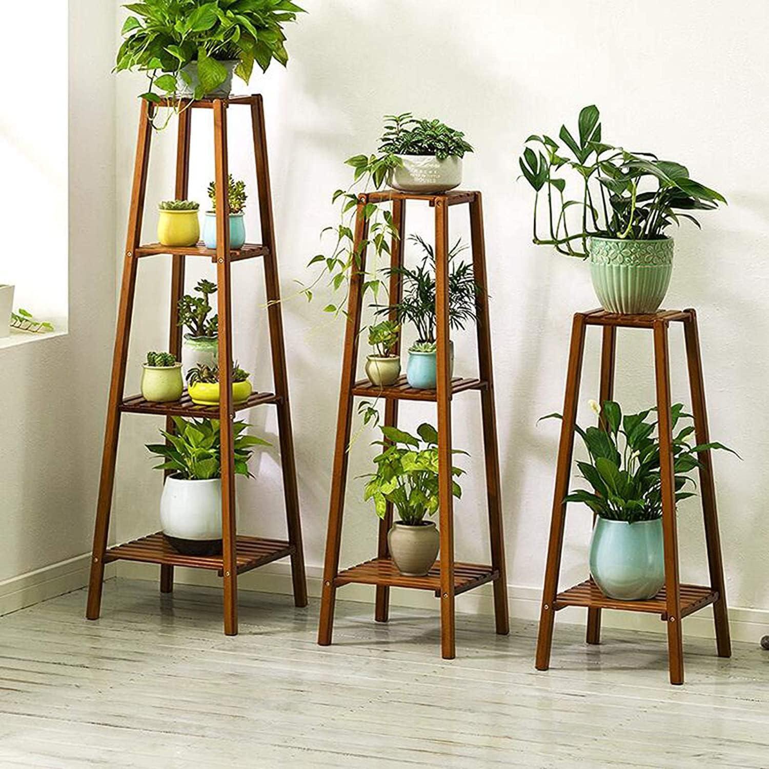 Magshion Bamboo 2 Tier Tall Plant Stand Pot Holder Small Space Table