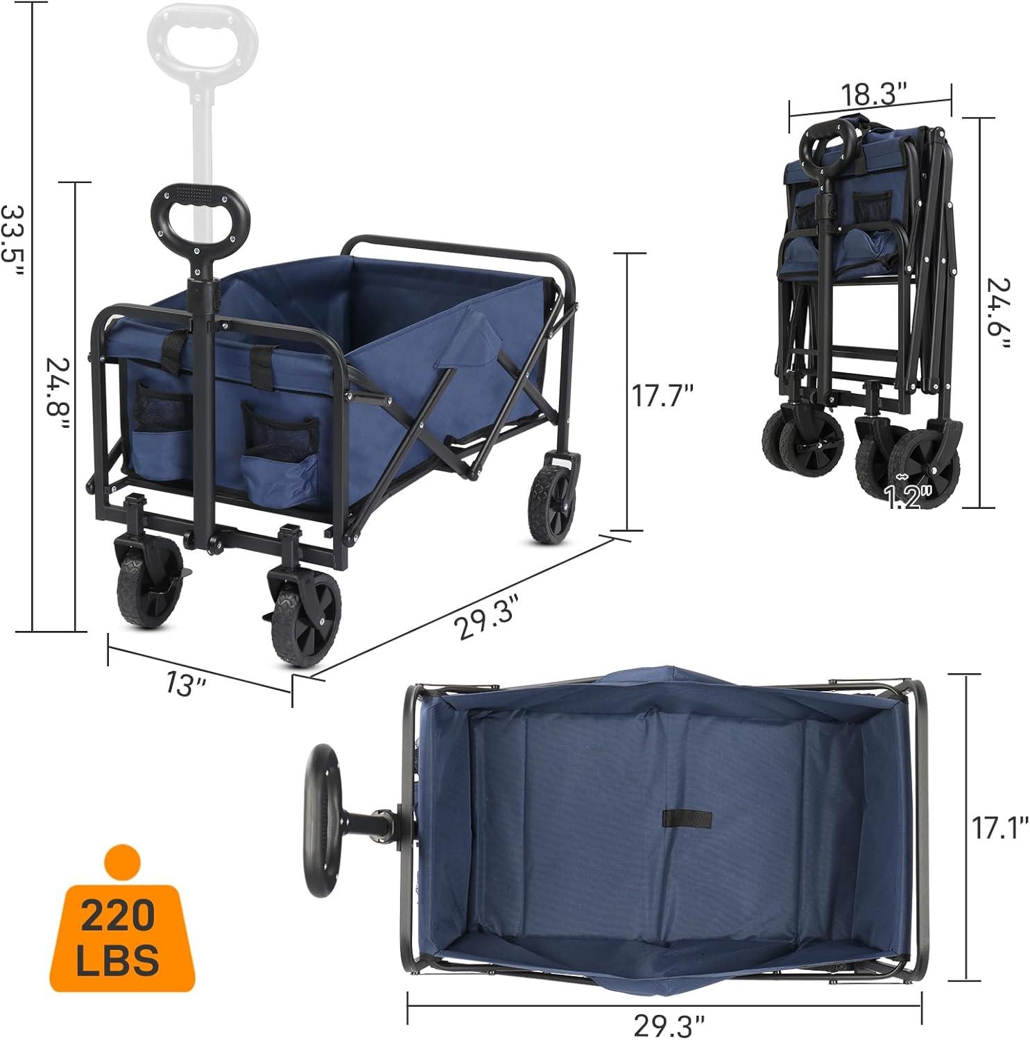 Collapsible Wagon with Big Wheels for Sand, Grocery, Garden, Park, Picnic, Camping, Beach Trip