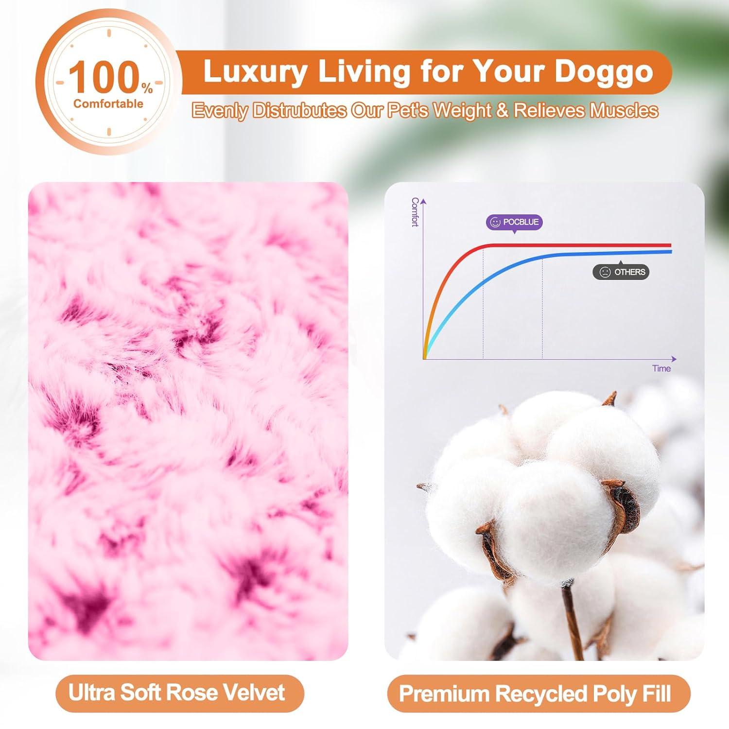 Comfy Fluffy Kennel Pad Anti-Slip for Dogs Up to 90 lbs, 42" x 28", Pink