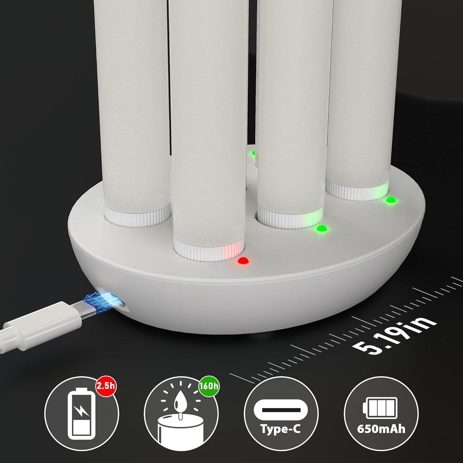 Rechargeable Flameless Taper Candles With Charging Station, 6 Pcs Real Wax LED Taper Candles Flickering With Remote&Timer, 3D Flame Candlesticks For Home Wedding Christmas Decor