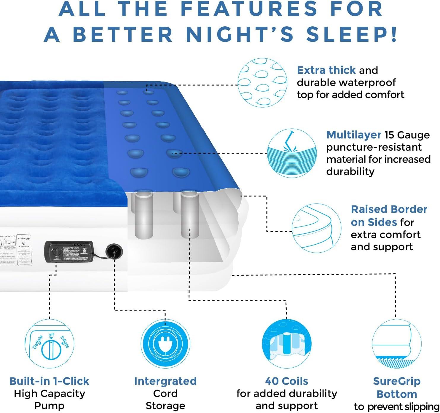 SoundAsleep Dream Series Air Mattress with ComfortCoil Technology & Internal High Capacity Pump