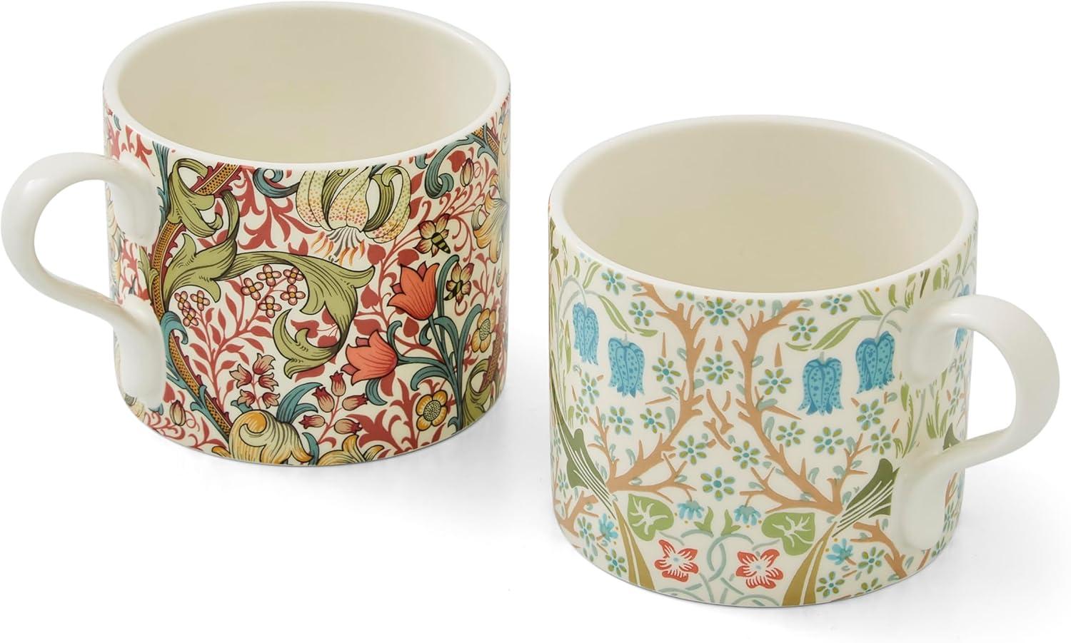 Set of 2 Porcelain Floral Pattern Coffee Mugs