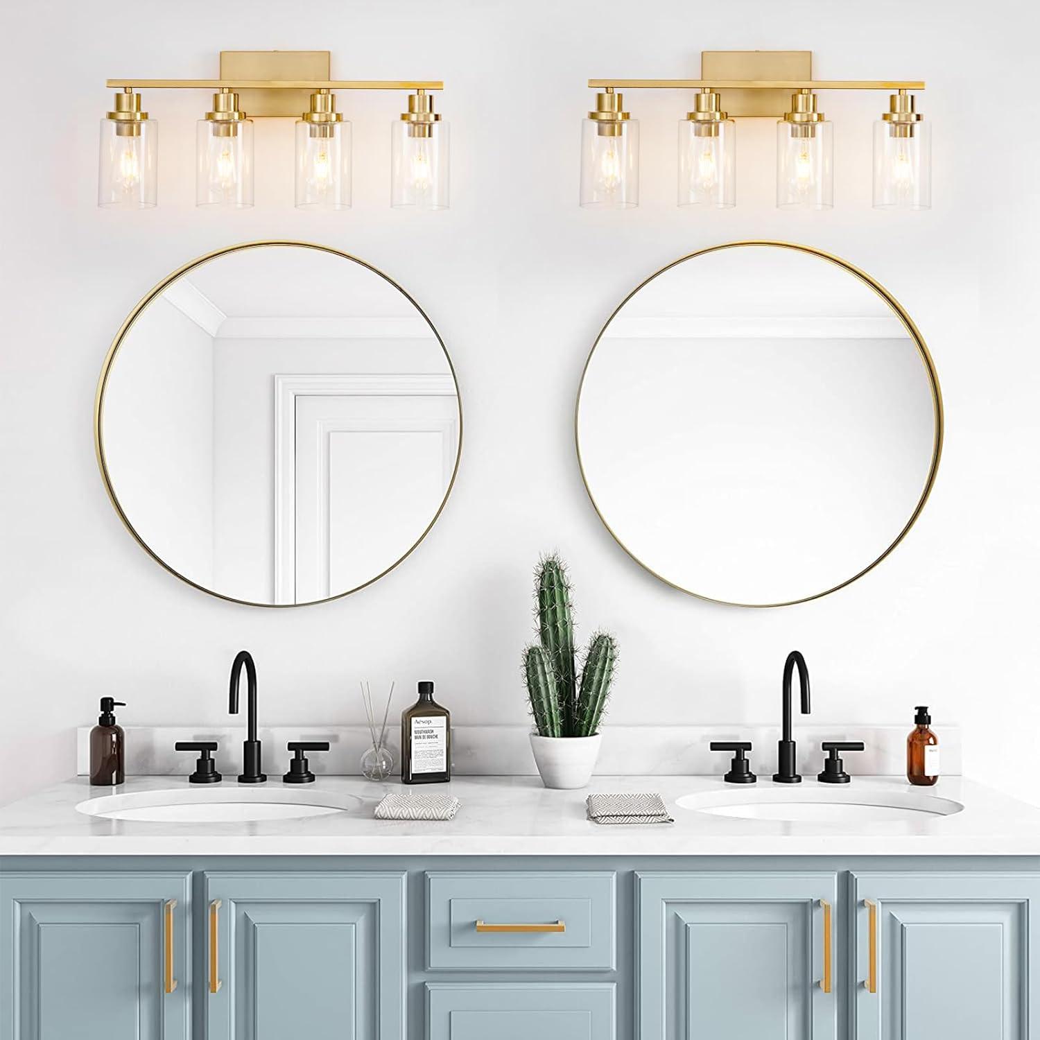 Gold 4-Light Modern Vanity Fixture with Clear Glass Shades