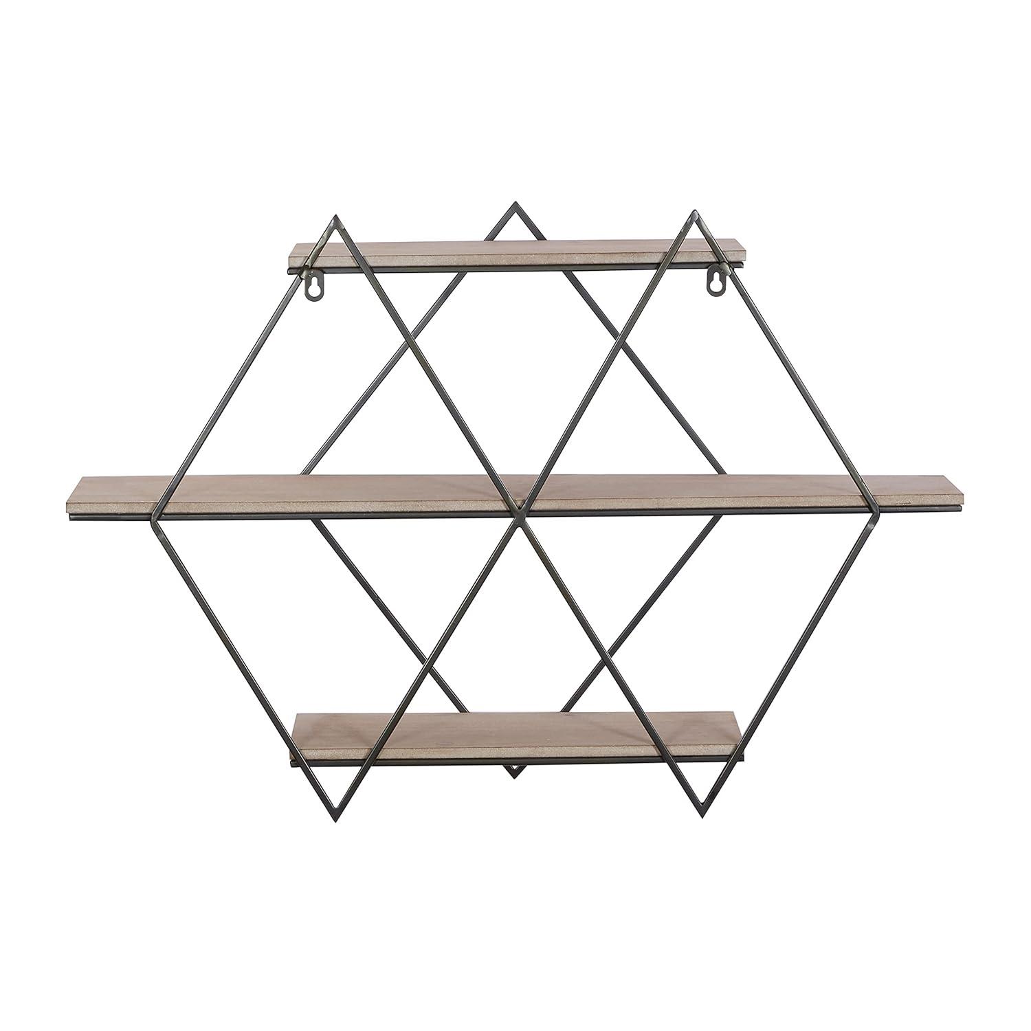 DecMode Brown Wood Contemporary Wall Shelf