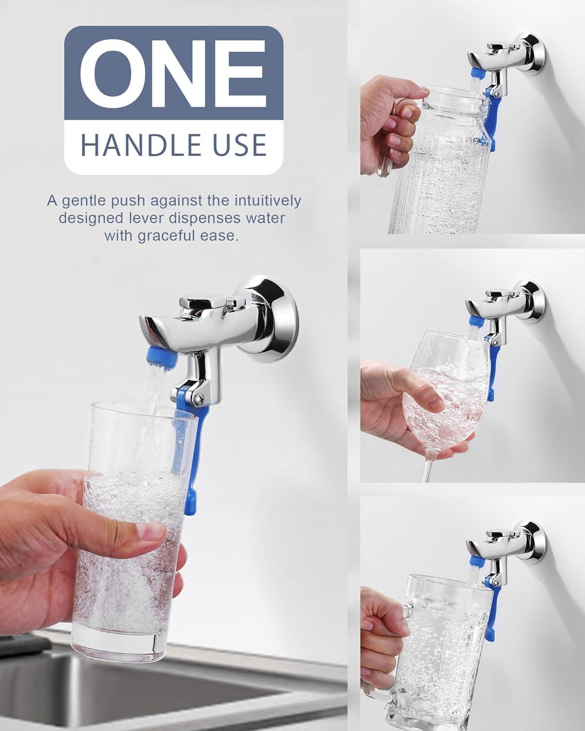 Glass Filler Faucet Wall Mount: WOWOW Push Water Bottle Filling Station Solid Brass, Commercial Water Filler Faucet for Bar, Diner, Cafe, Restaurant, Kitchen and Coffee Shop, 3/8 Male Inlet