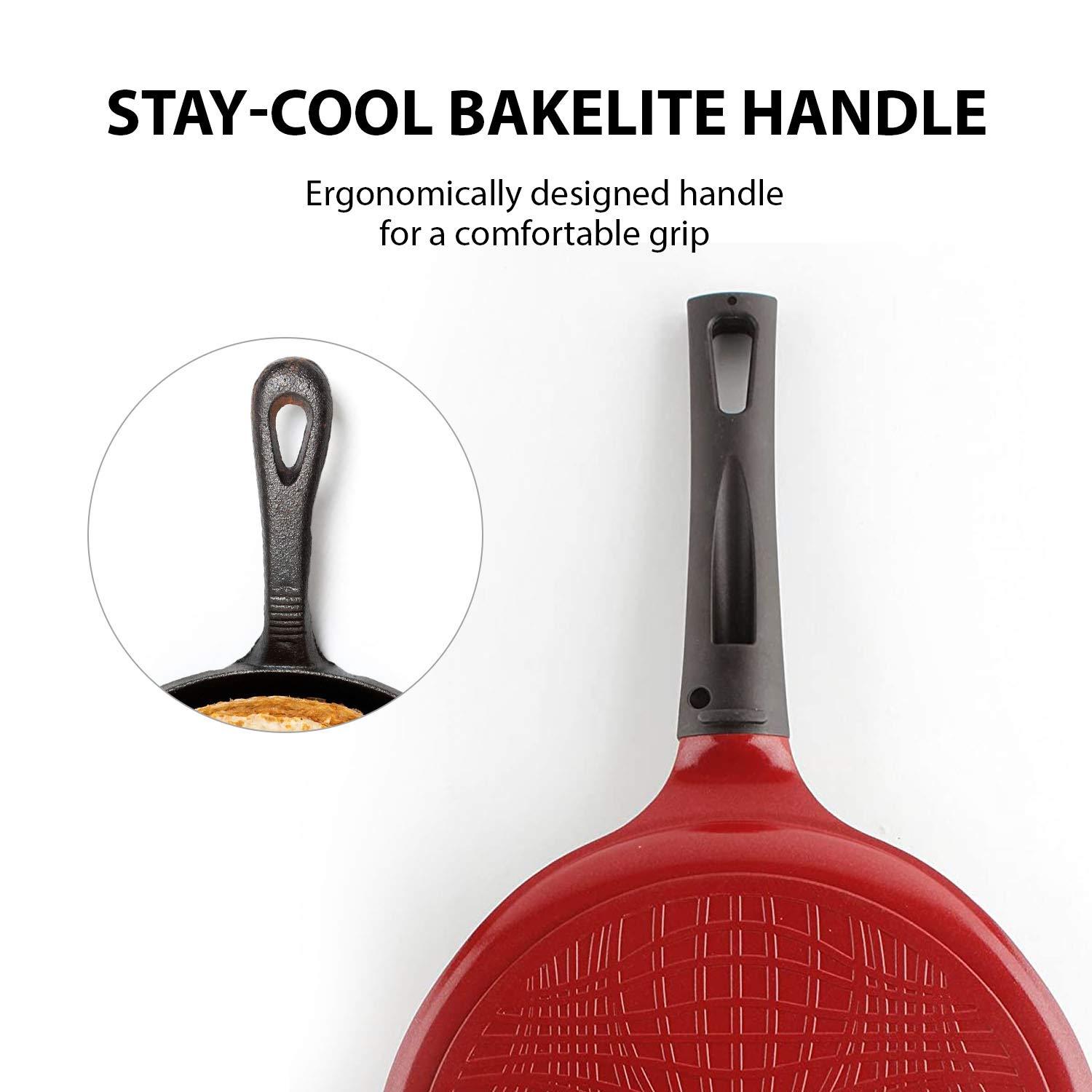 Crepe pan, Zhongpeng, Ceramic, Nonstick pan, 10 inch, Bakelite Handle, Tawa pan, Griddle, Pancake Maker, Skillet, Omelette, Tortilla, Roti, Naan, Dosa, Lightweight, PFOA , Red