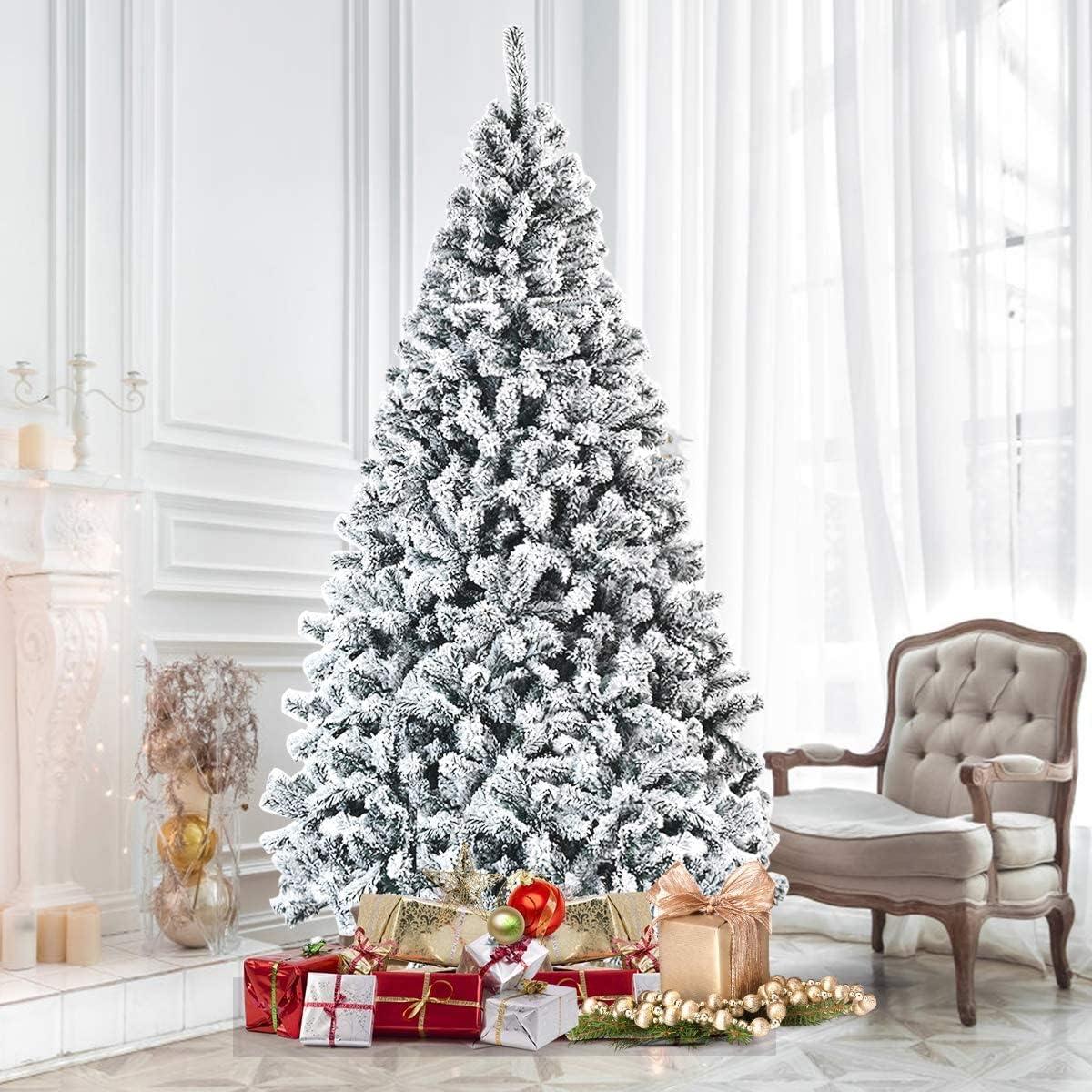 9ft Flocked Pine Christmas Tree with Warm White Lights