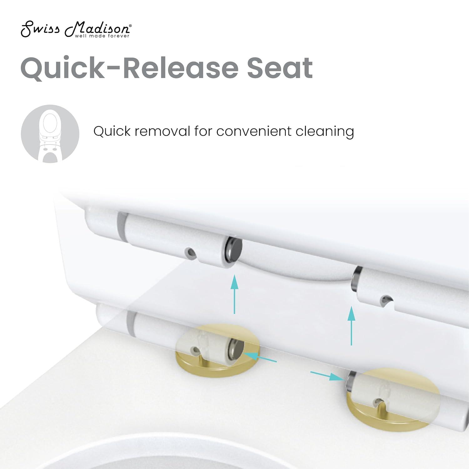 Swiss Madison Besanxcon Glossy White Elongated Standard height 12-in Rough-In 1.6 GPF Touchless Smart Compatible Slow Close Feature 1-piece Toilet