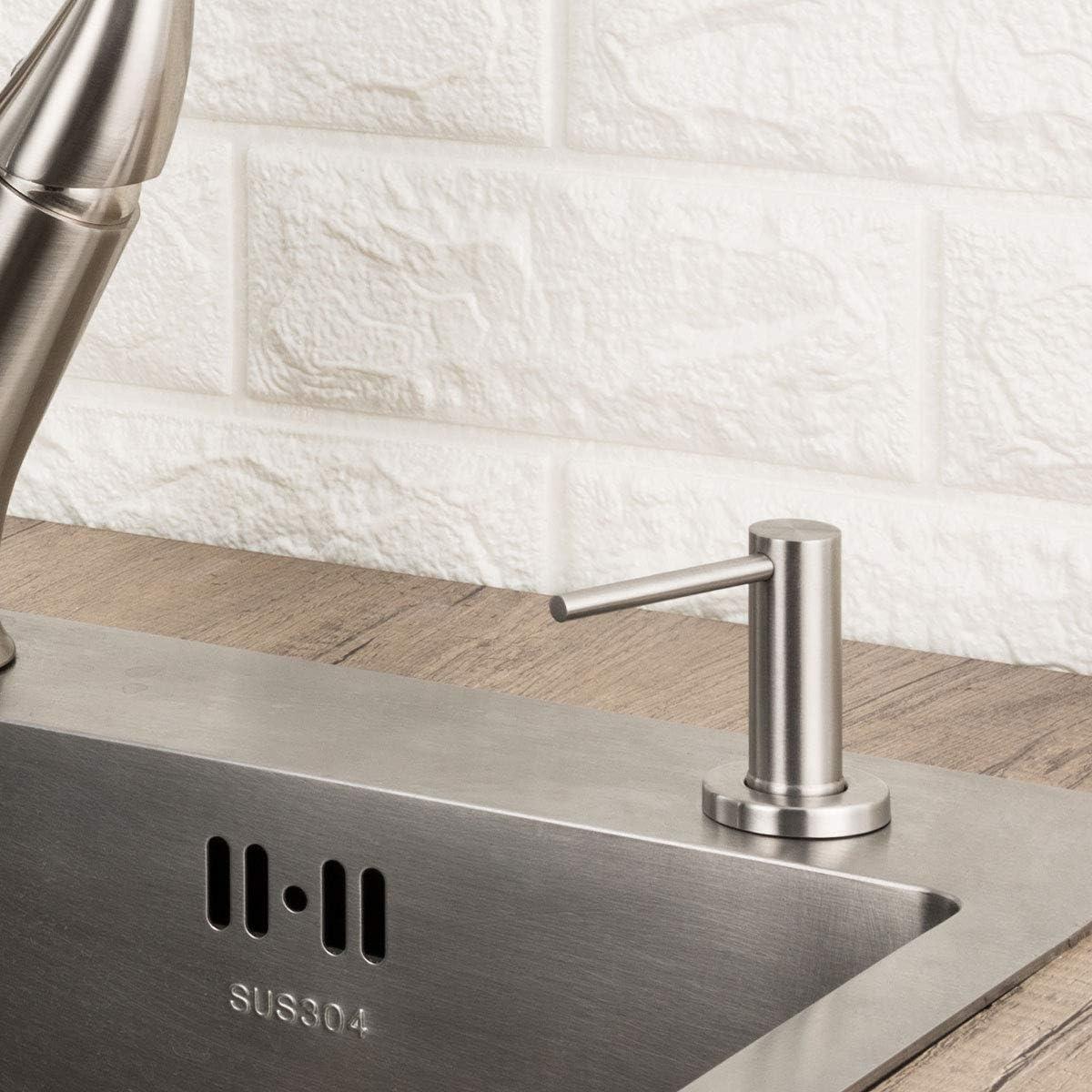 Soap Dispenser for Kitchen Sink Brushed Stainless Steel Countertop Pump Hand Lotion Built in Bottlend Silver