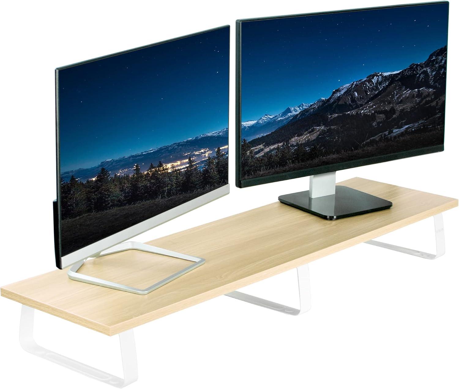 Vivo 39'' Light Wood Desktop Monitor Riser with White Steel Legs