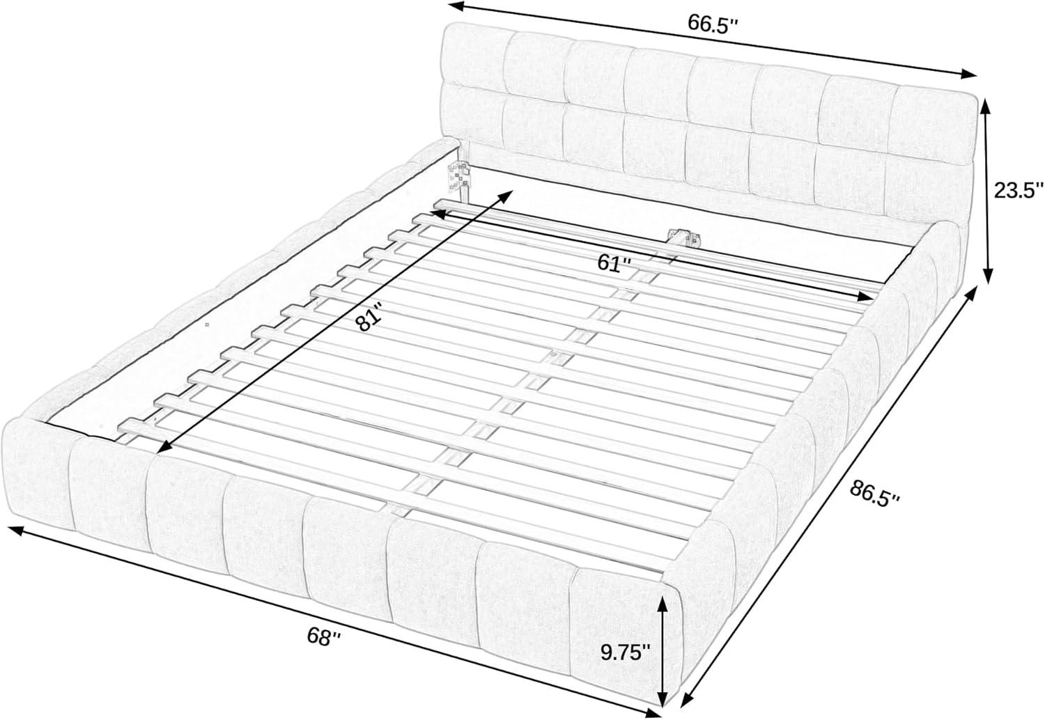 Kumix Queen Size Platform Bed, Upholstered Platform Bed with Thick Fabric, Chenille Fabric Grounded for Kids Teens Adults, Queen Platform Bed Frame with Headboard and Solid Frame, Beige
