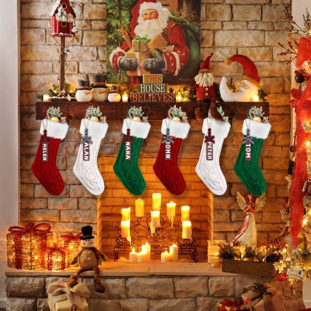 Gotoha 6PACK Christmas Stockings,18Inches Large Cable Knitted Stocking Xmas Hanging Stocking Decorations