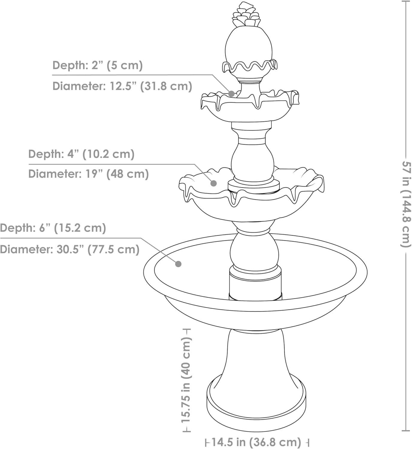 Sunnydaze Electric Fiberglass 3-Tier Welcome Pineapple Top Outdoor Water Fountain - 57" - White