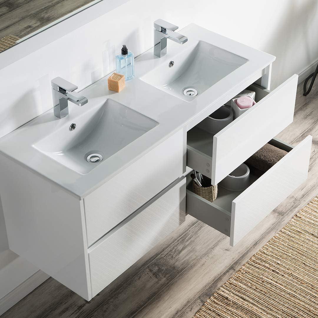 Valencia 48" White Wall-Mounted Double Vanity with Ceramic Sink