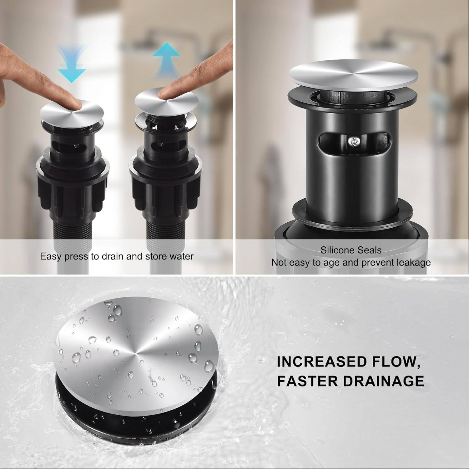 Pop Up Stopper Bathroom Sink Drain with Overflow Vessel Sink Drain for Bathroom Brushed Nickel Pop Up Drain Stopper Anti Clog Strainer Assembly with Strainer Lavatory Vanity Vessel Pop Up Stopper