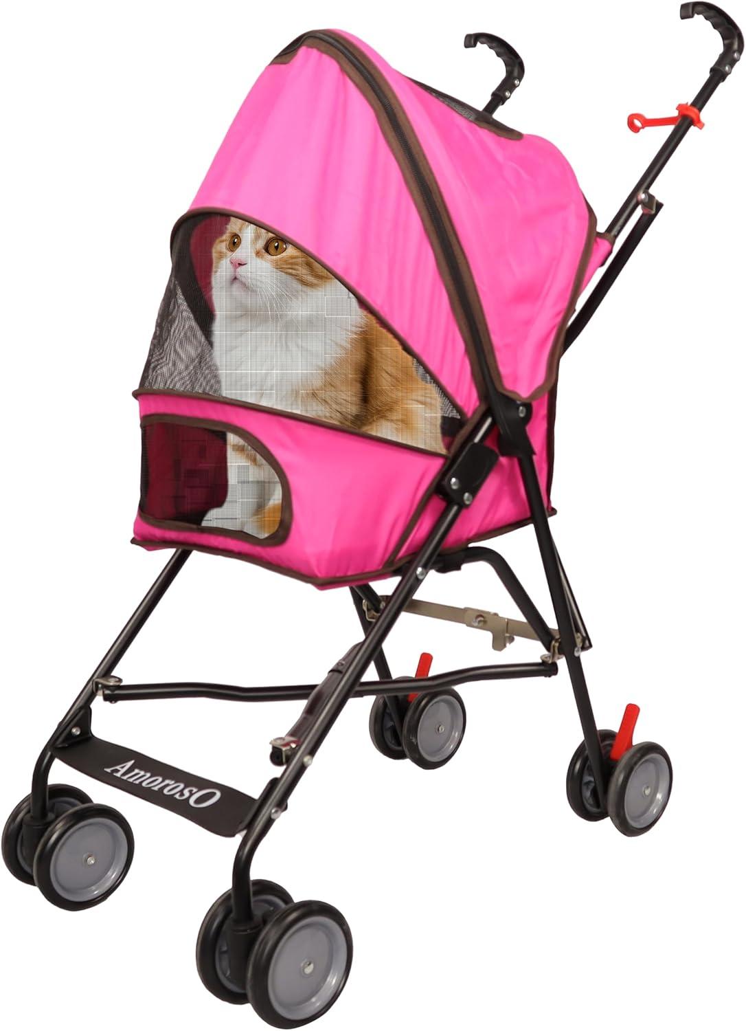 Amoroso Umbrella Pet Stroller Pink for Female and Male Cats and Dogs