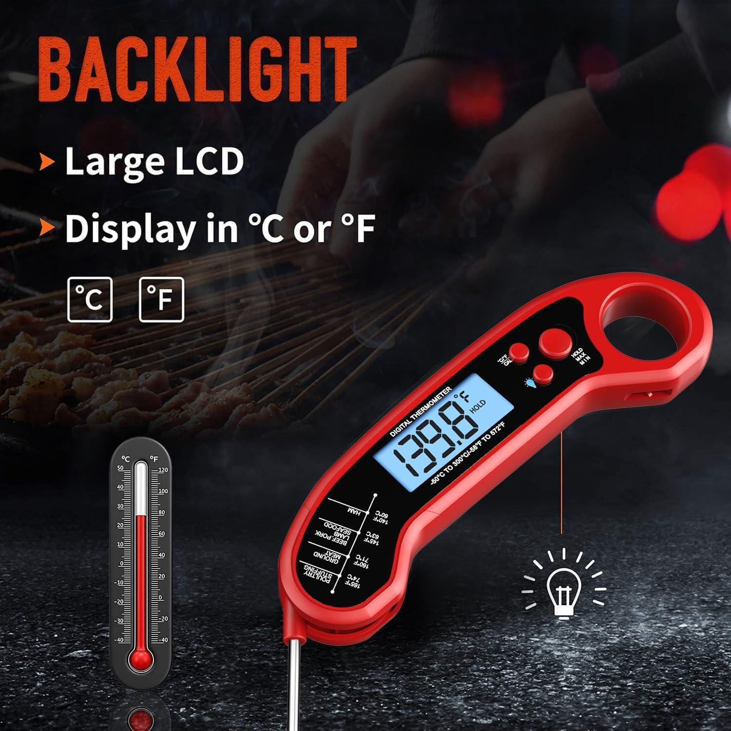 Red Digital Waterproof Instant Read Meat Thermometer