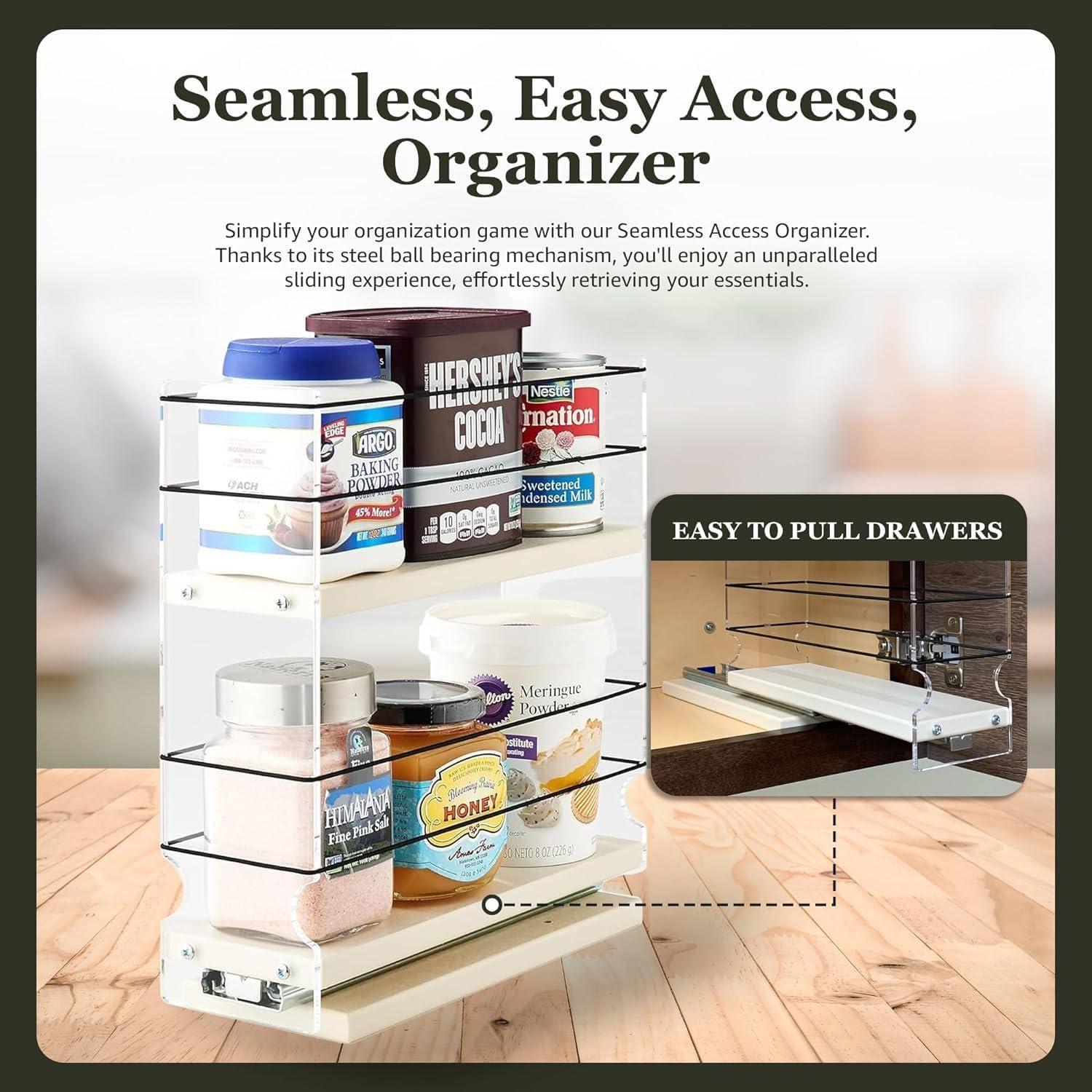 Large Container 3.25" Wide Drawer 2 Tier Spice Rack with Flex-Sides Best Fit in 12" High Space