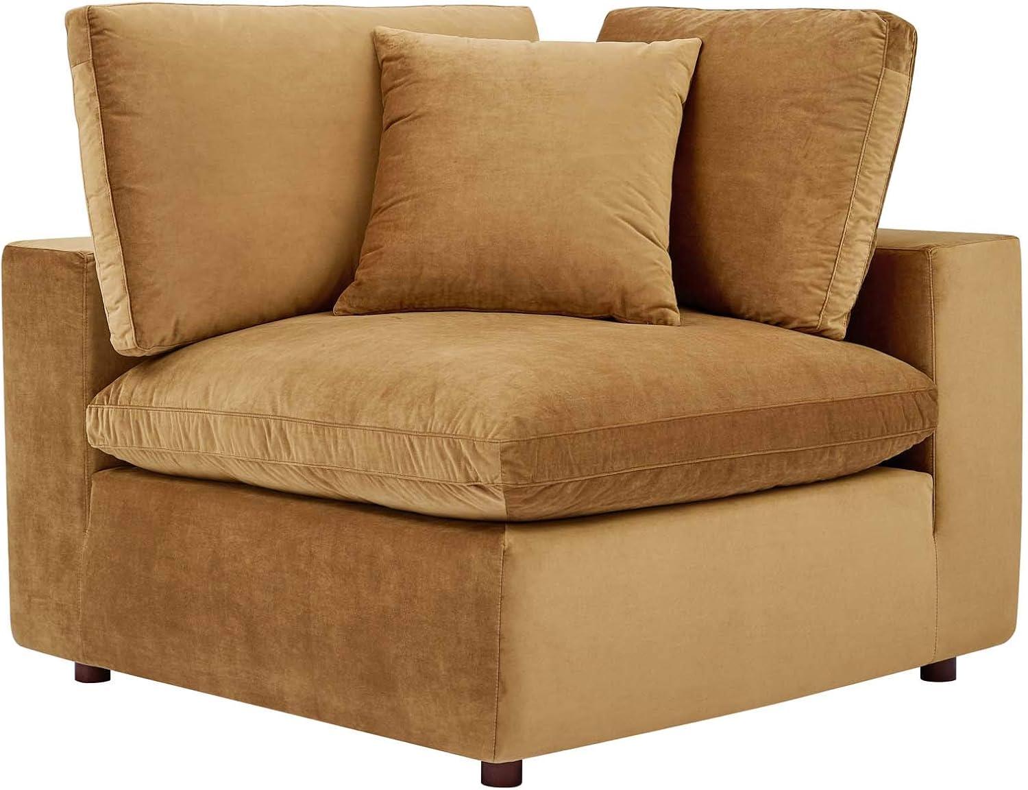 Modway Commix Down Filled Overstuffed Performance Velvet Corner Chair in Cognac