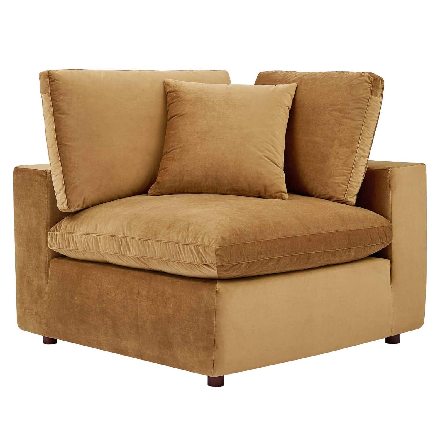 Modway Commix Down Filled Overstuffed Performance Velvet Corner Chair in Cognac