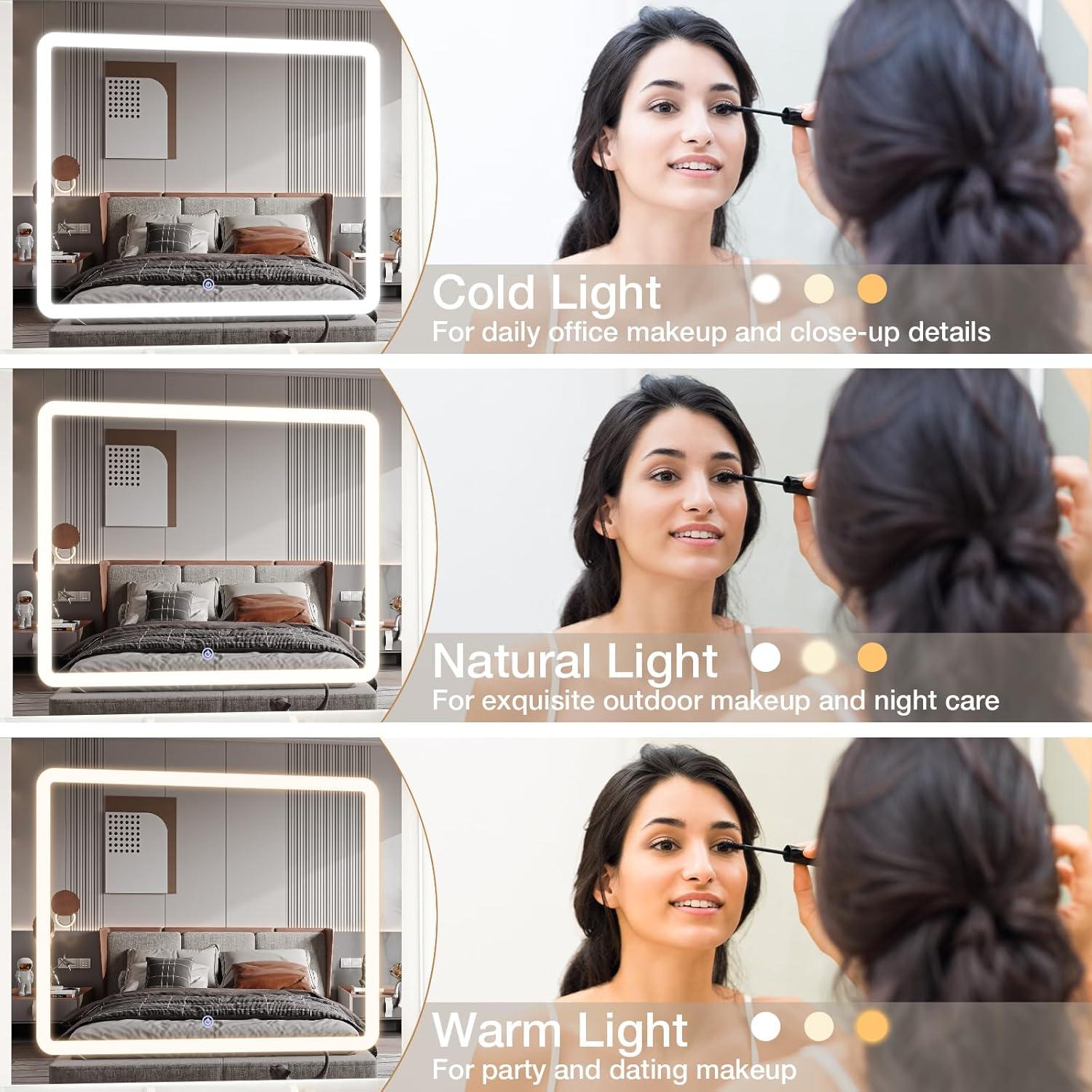 Hommpa Vanity Set with Mirror, Girls Makeup Vanity with  LED Lights, White Vanity Desk with Drawers, Vanity Table with Charging Station for Women Bedroom Storage