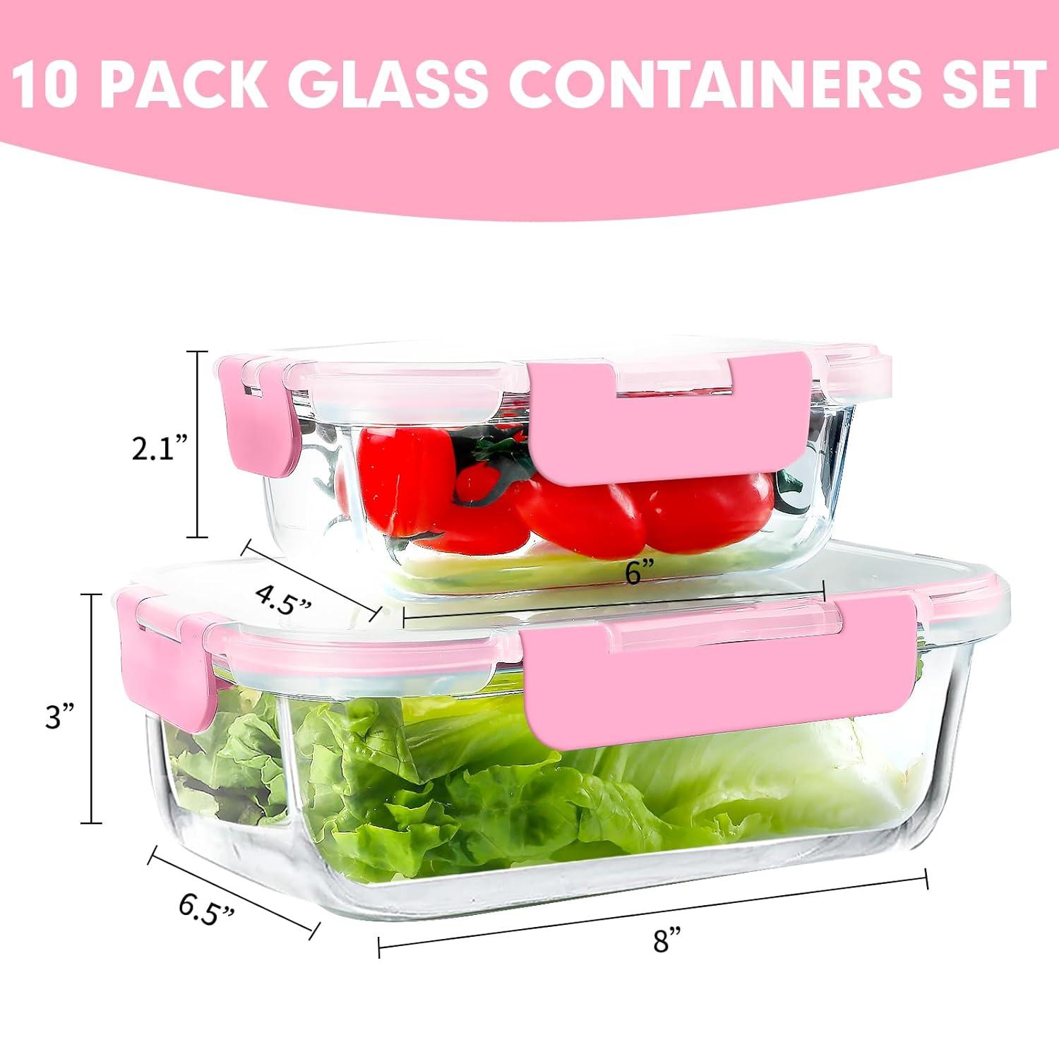 10-Piece Glass Dinner Containers, Stackable Glass Food Storage Containers Set with Lids, BPA Free