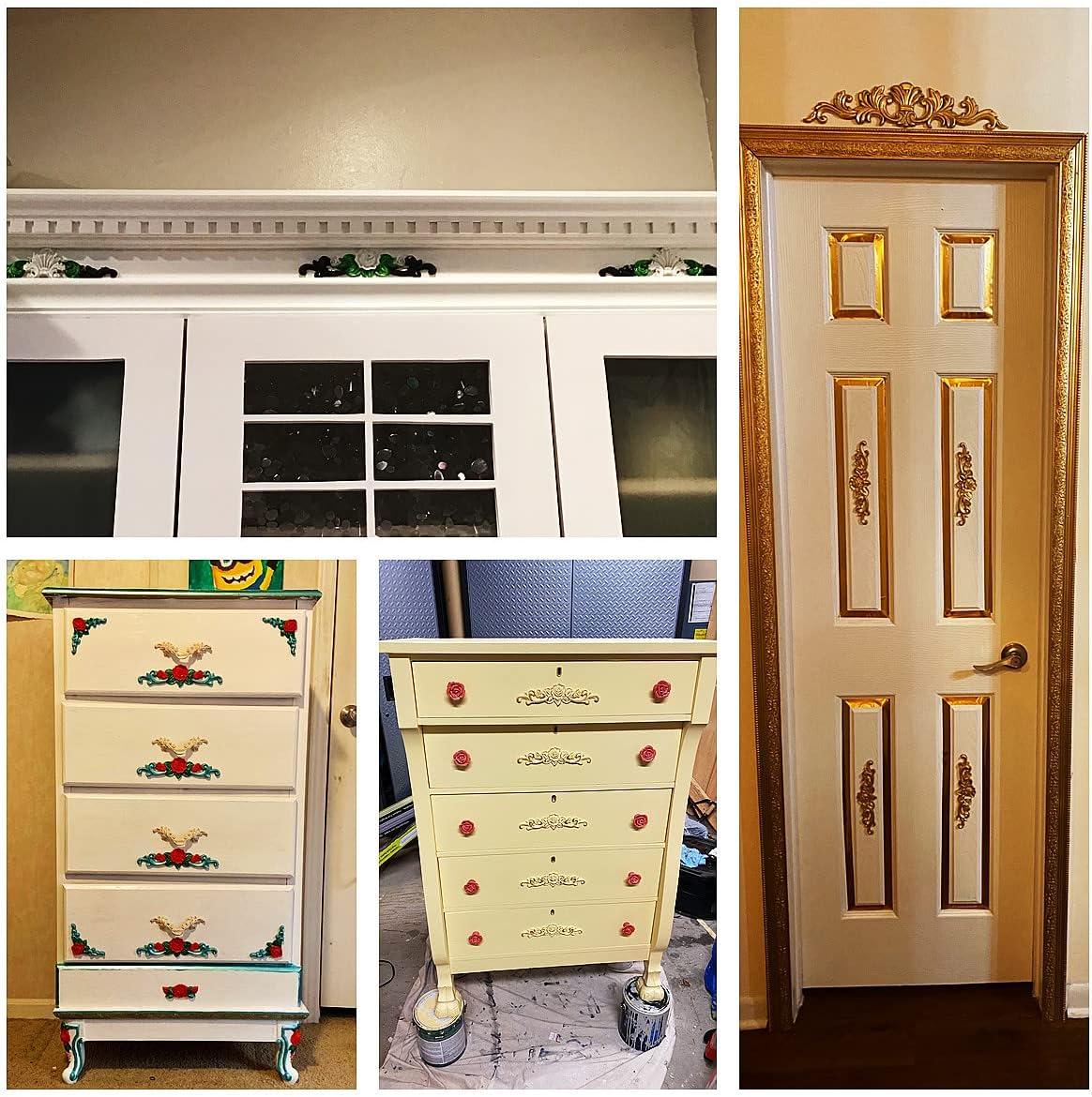 MUXSAM 4Pcs Rose Wood Carved Onlays Decorative Appliques, Unpainted Long Center Carving Decal for Door Wall Ceiling Cabinet Dresser Mirror Bed Mantel Bench Fireplace Decor, 20x5cm/7.87"x1.97"