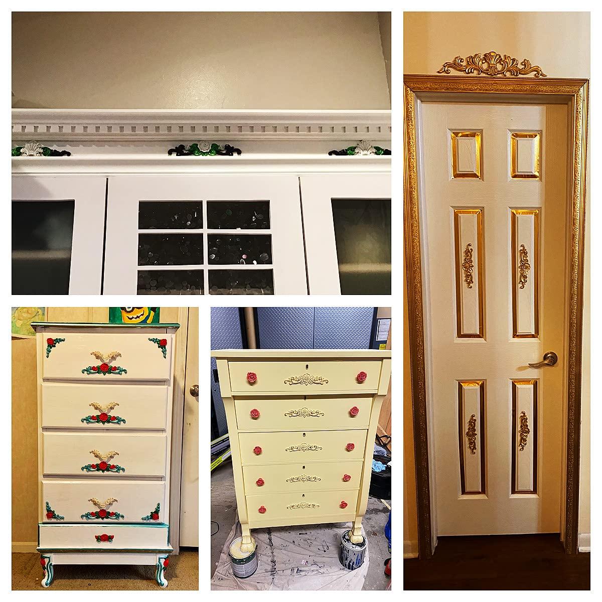 MUXSAM 4Pcs Rose Wood Carved Onlays Decorative Appliques, Unpainted Long Center Carving Decal for Door Wall Ceiling Cabinet Dresser Mirror Bed Mantel Bench Fireplace Decor, 20x5cm/7.87"x1.97"