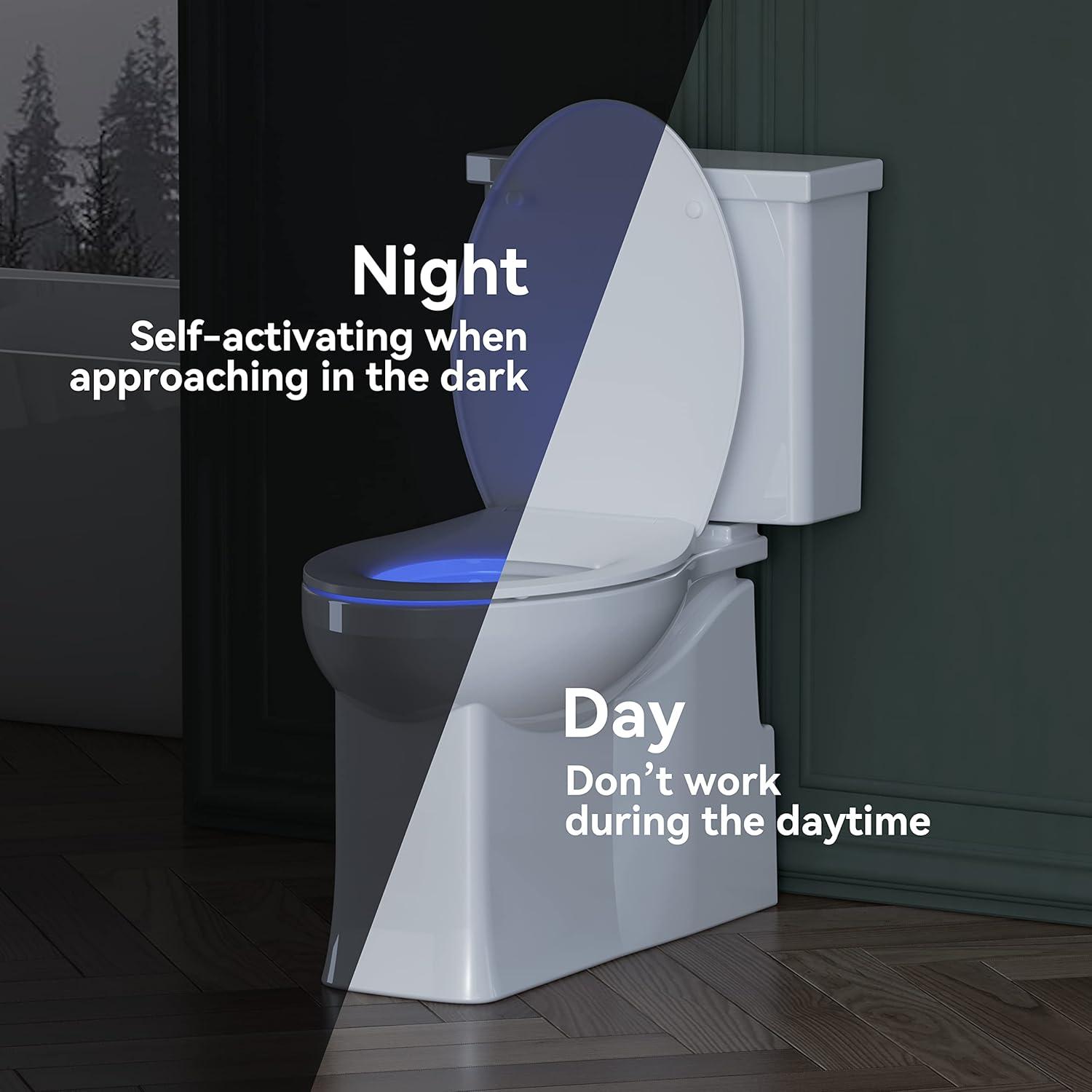 R&T Elongated Toilet Seat Soft Slow Close with Built-in Night Light White Plastic