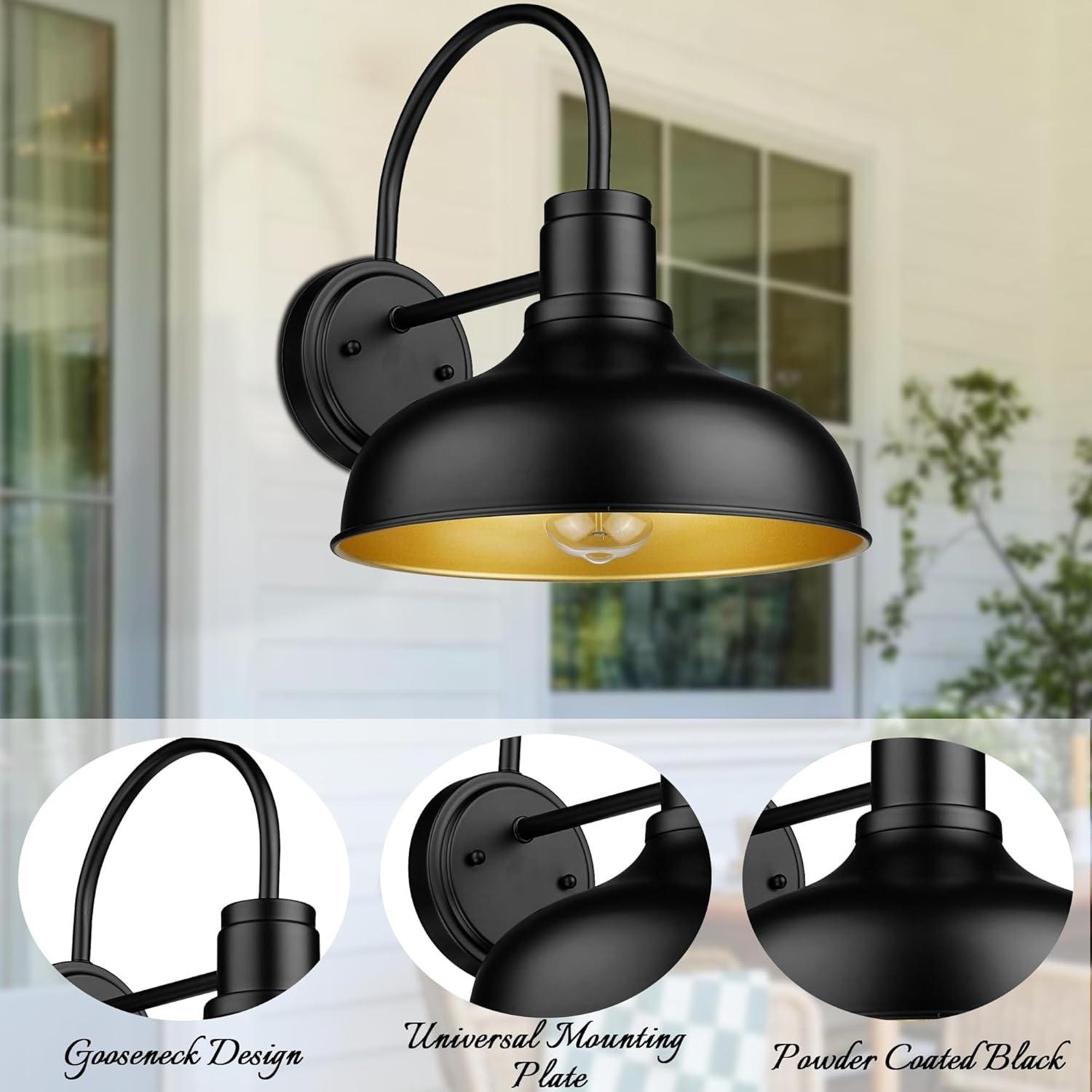 2 Pack Outdoor Wall Lights 12 inch Exterior Barn Wall Sconce Fixture Wall Mount Lantern Waterproof Black Wall Lamps Outside Porch Lights House Garage Doorway Patio Front Door Entryway