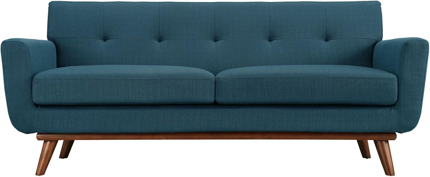 Azure Tufted Fabric Loveseat with Removable Cushions