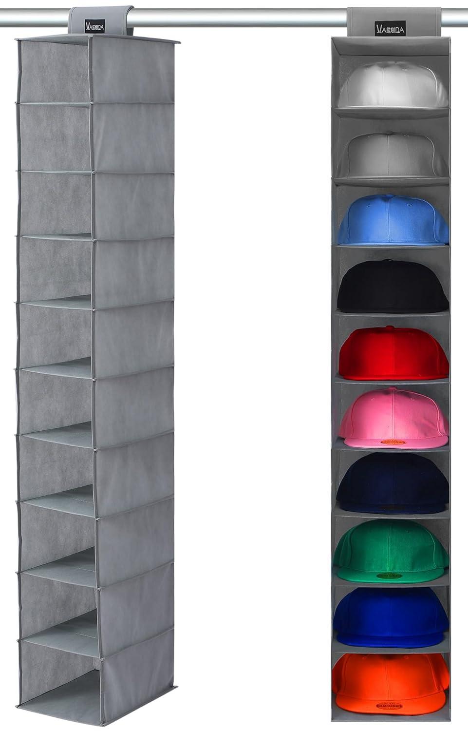 DanceeMangoos 10 Shelf Hat Rack Hanging Closet/Organizer for Storage - Best Baseball Cap Holder, Gray