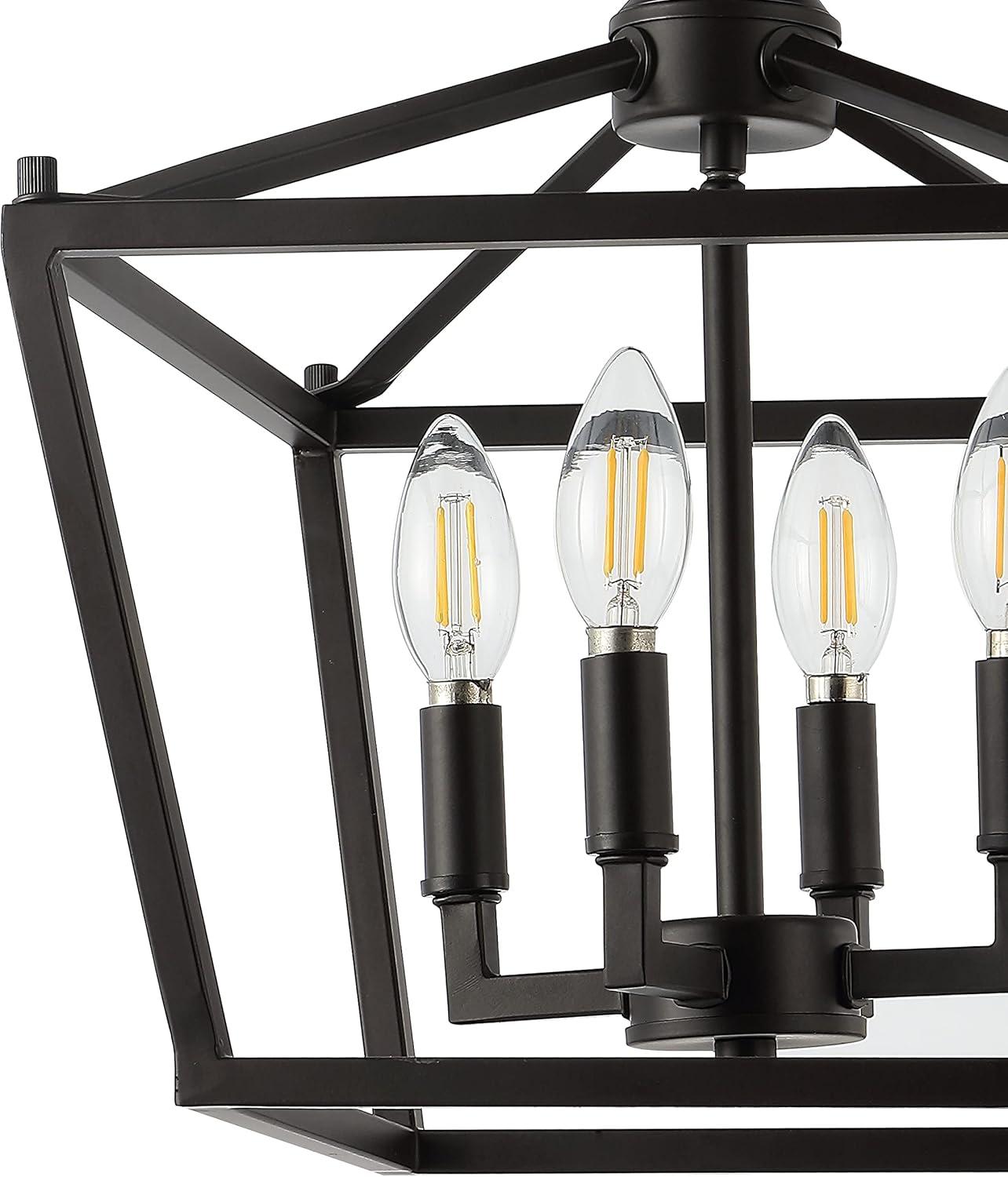 Plains Mini Lantern 12" 4-Light Iron Modern Farmhouse LED Flush Mount, Oil Rubbed Bronze