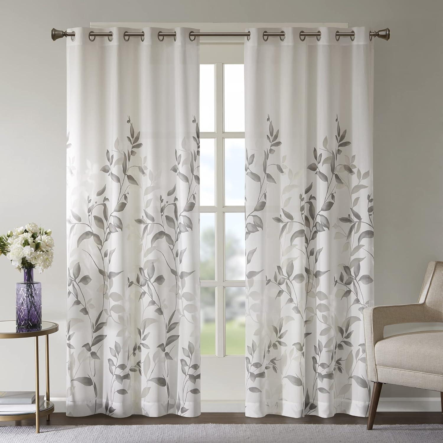 Madison Park Cecily Floral Printed Burnout Sheer Grommet Single Curtain Panel