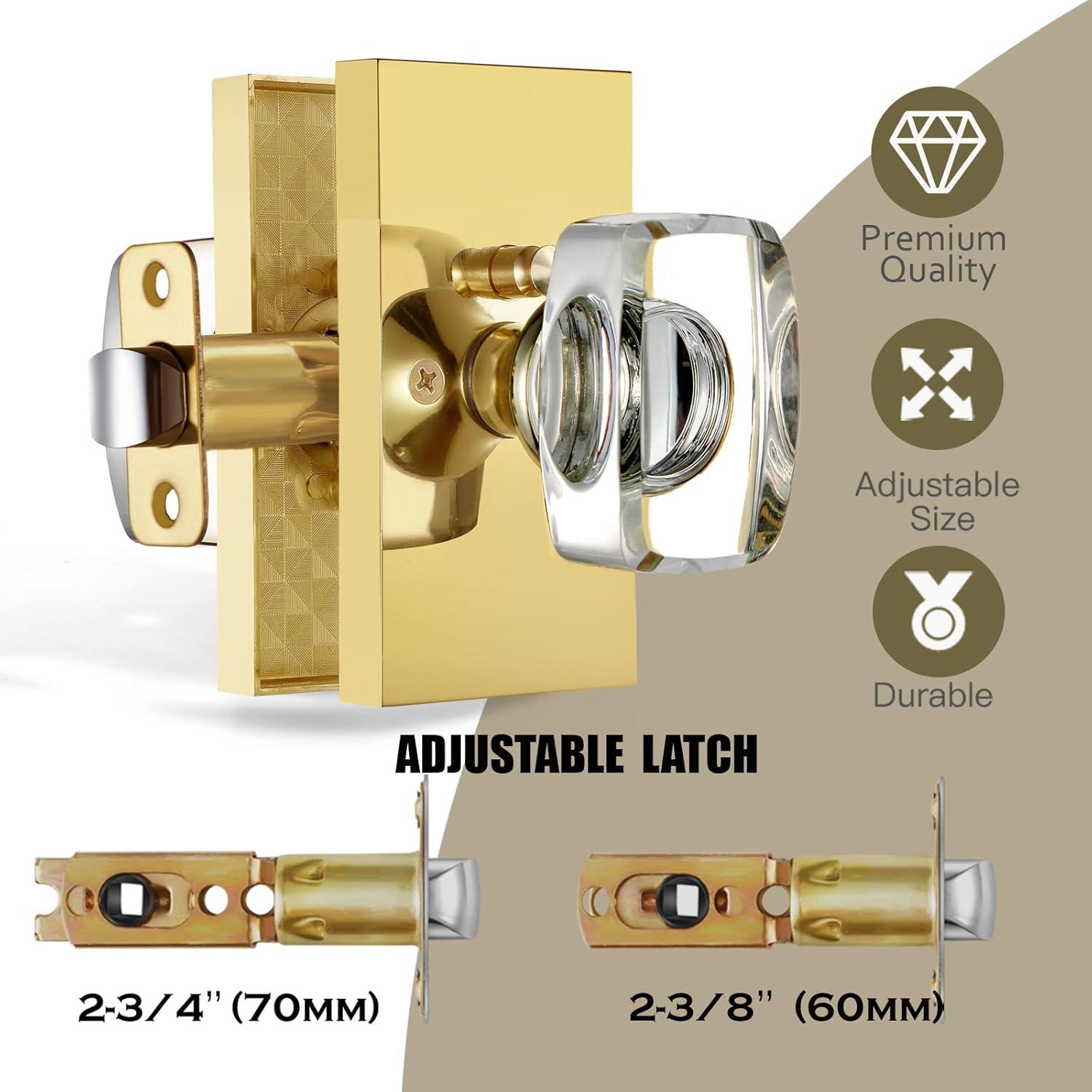 Clear Glass Crystal Door Knobs Interior,Octagon Gold Door Knob,Bathroom Bedroom Privacy Door Knobs with Lock,Satin Brass