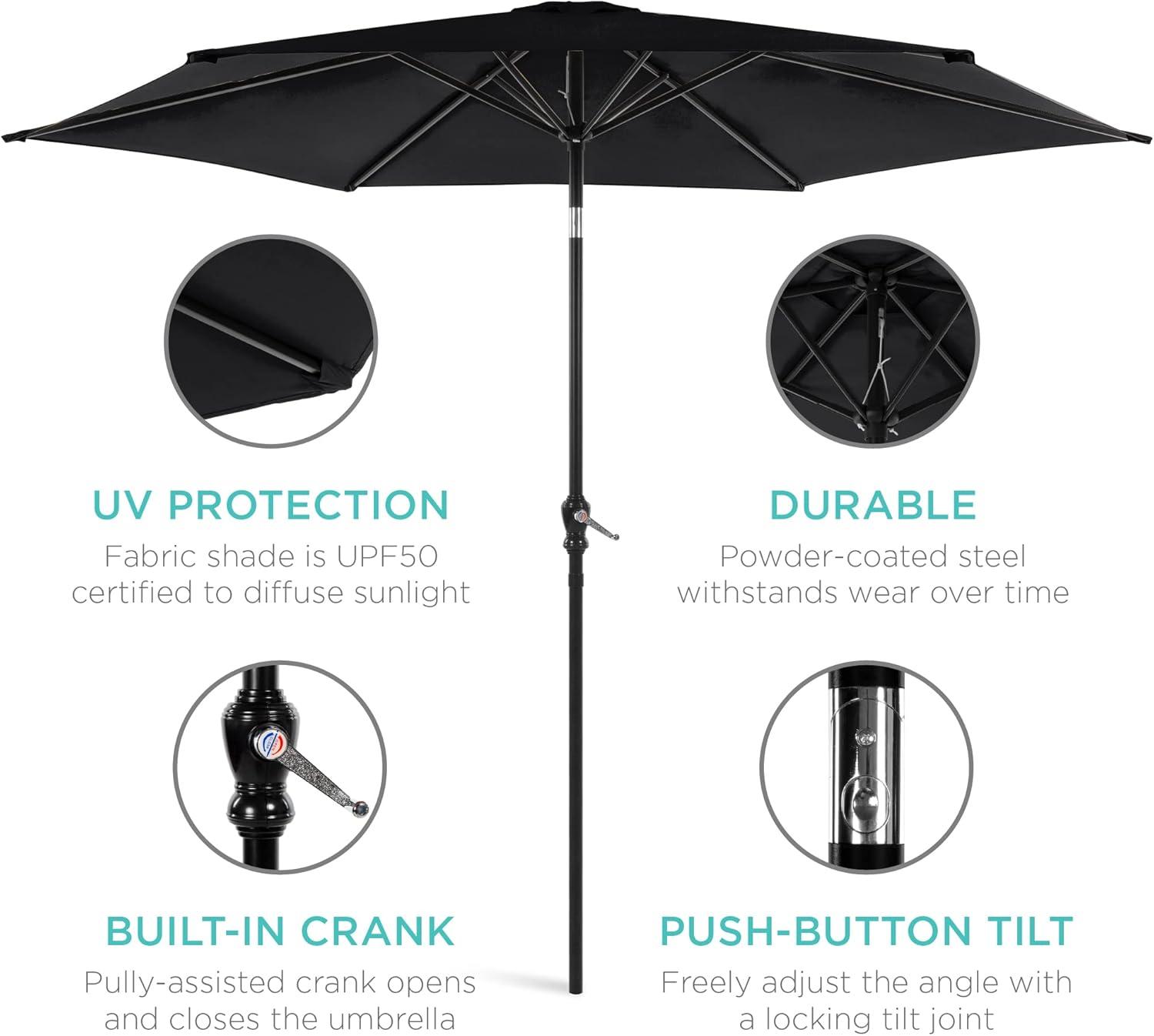 Best Choice Products 10ft Outdoor Steel Market Patio Umbrella w/ Crank, Tilt Push Button, 6 Ribs - Black