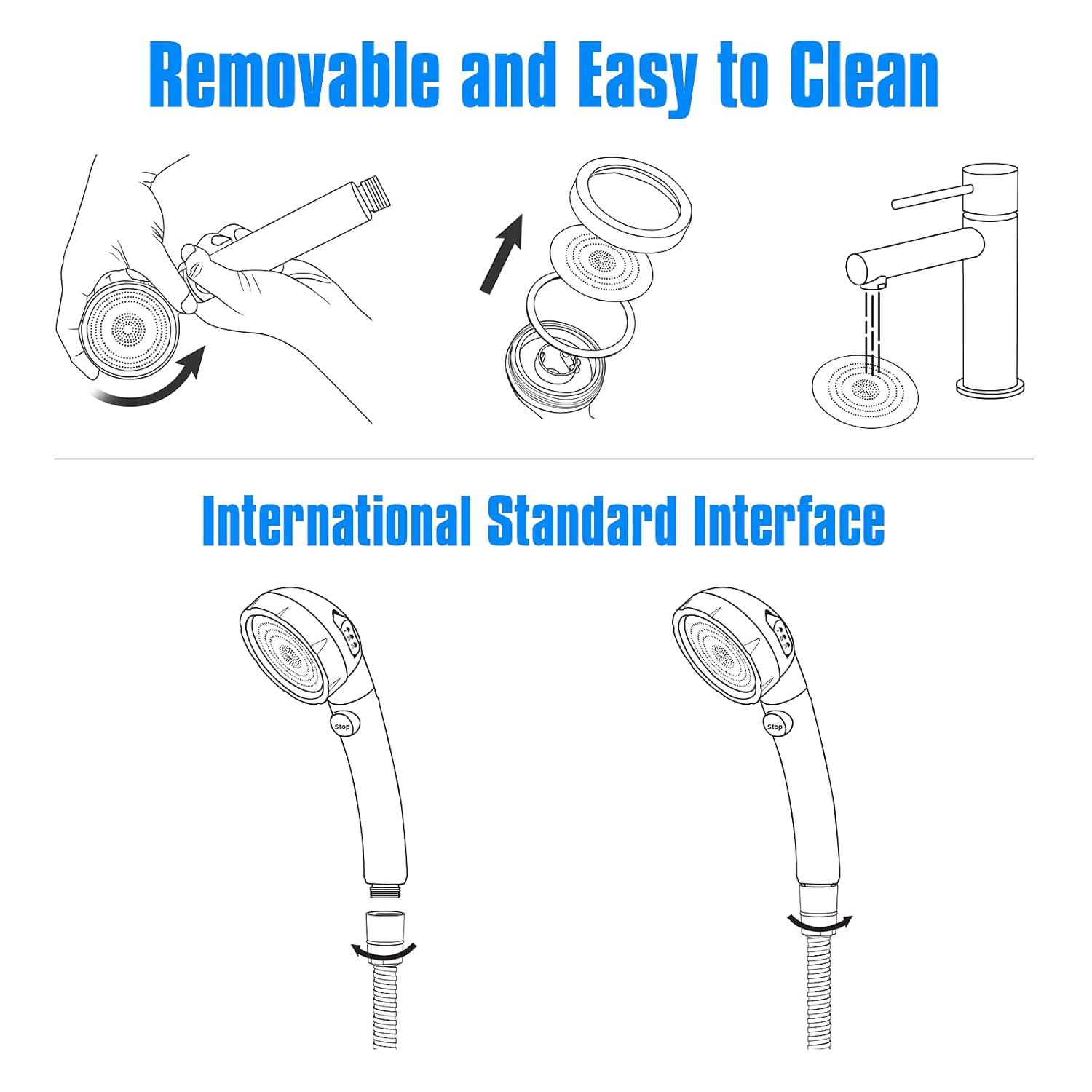 High Pressure Handheld Shower Head with ON/OFF Pause Switch, 3 Spray Modes Shower Head