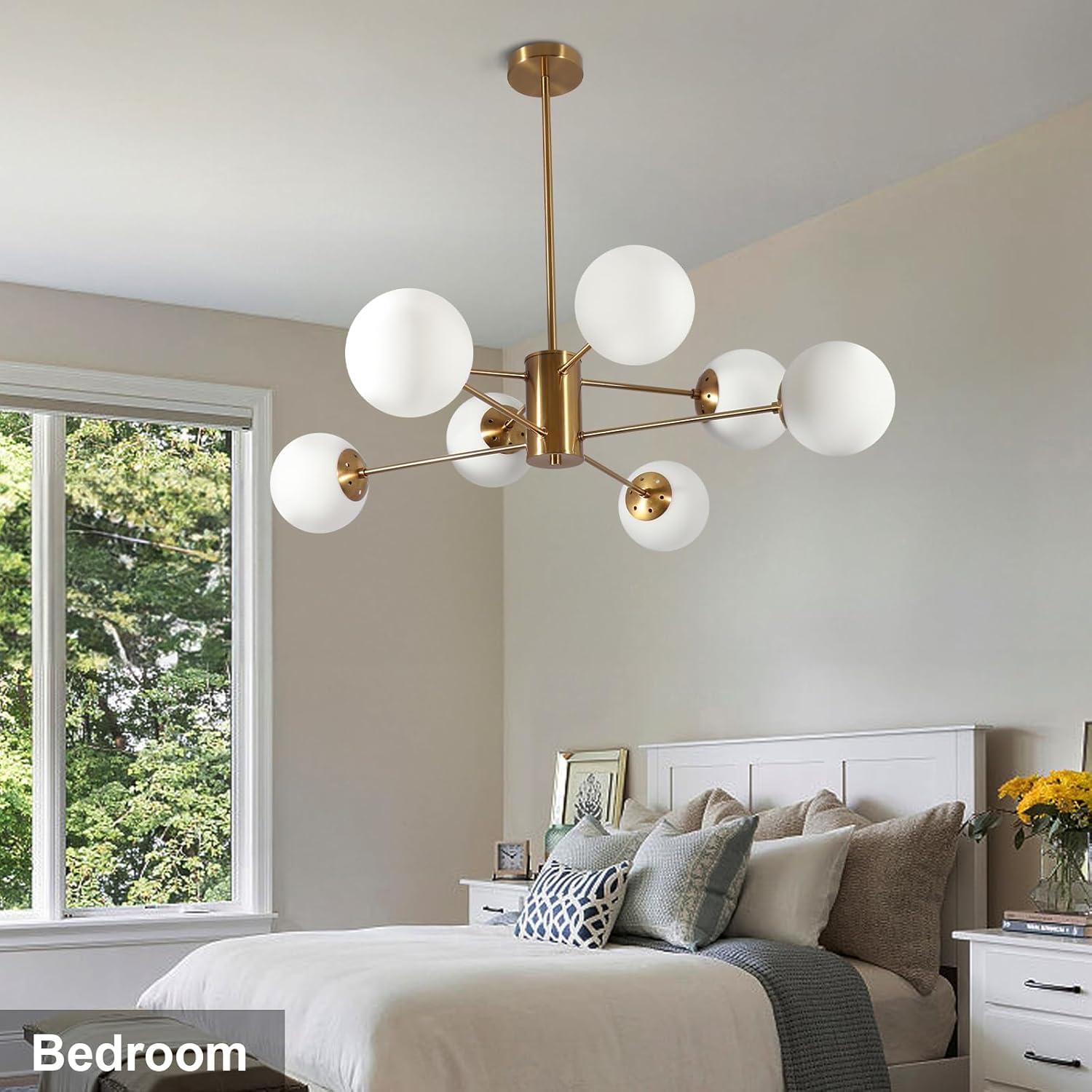 KCO Lighting 8-Light Glass Sputnik Chandelier Light Modern Gold Chandeliers Pendant Light Fixture Vintage Globe Ball Ceiling Flush Mount Light Fixture Kitchen Island