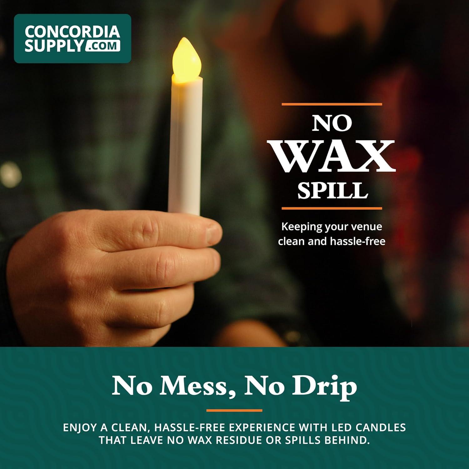 Concordia Supply SafeFlame LED Candlesticks - 6" (25-Pack) Handheld Battery Operated Candles w/Flickering Effect - Perfect for Church Services, Candlelight Vigils, and Special Events - (Amber)