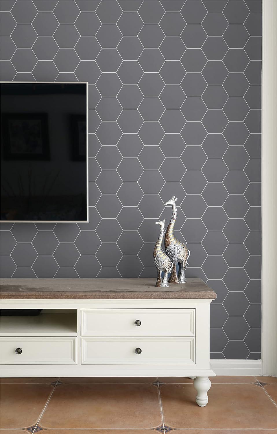 Gray Resin Hexagon Peel and Stick Wall Tiles