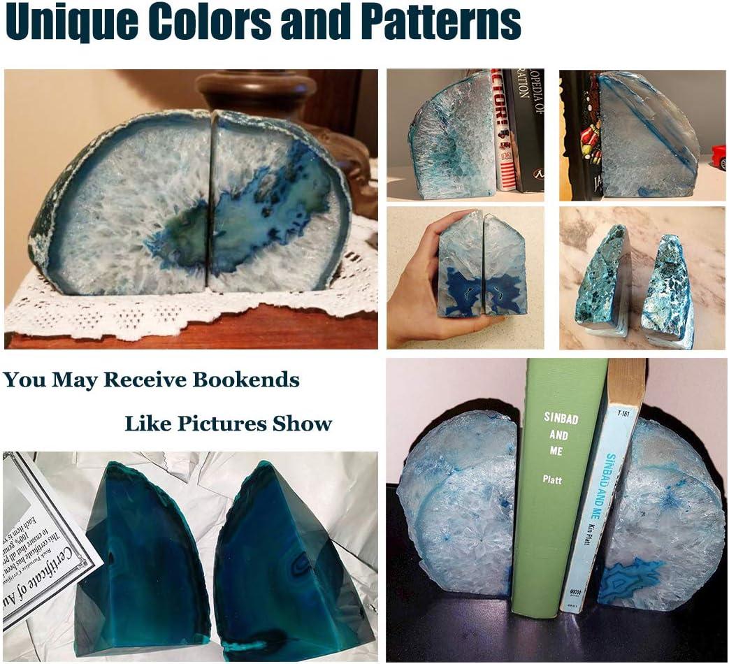 AMOYSTONE Agate Geode Bookends Heavy Duty Stone Book Ends Decorative Bookend Holder Home Office Decor with Rubber Bumpers Teal 1 Pair, 2-3 LBS