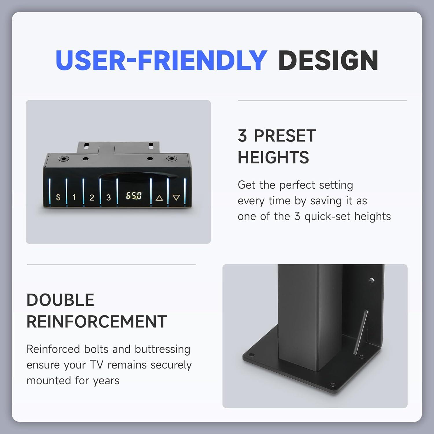 Black Motorized TV Lift for 32" to 70" TVs with Remote Control