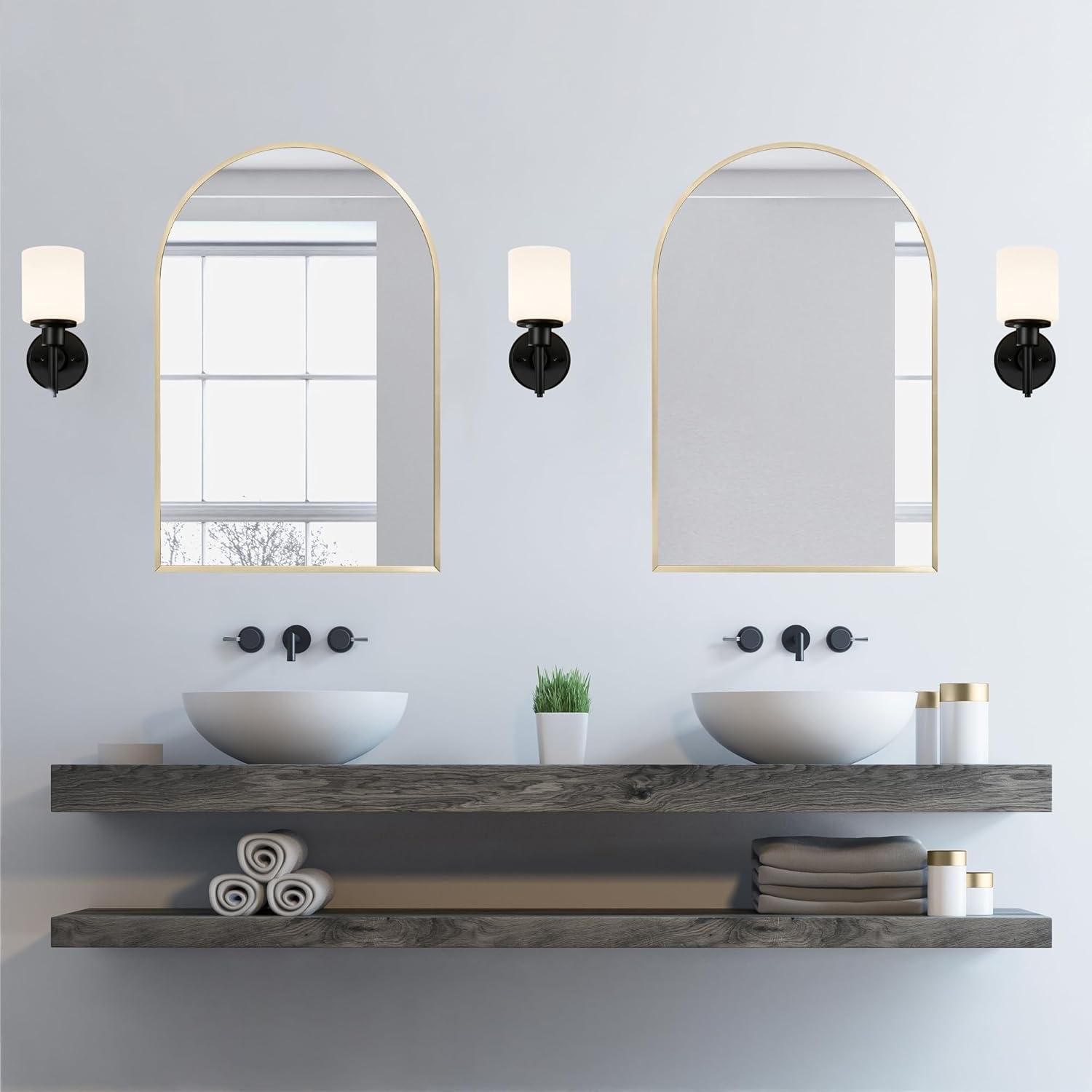 Maeve Arched Wall Accent Mirror – 36-Inch H X 24-Inch L, Modern Metal Framed – Living Room, Bedroom, Bathroom Vanity Mirror – Gold – Design House, 596726-GLD