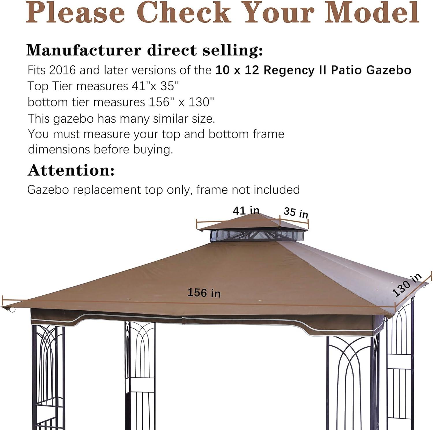 Sunjoy Brown Replacement Gazebo Canopy for 10 x 12 Regency II Patio Gazebo, Easily update your Gazebo