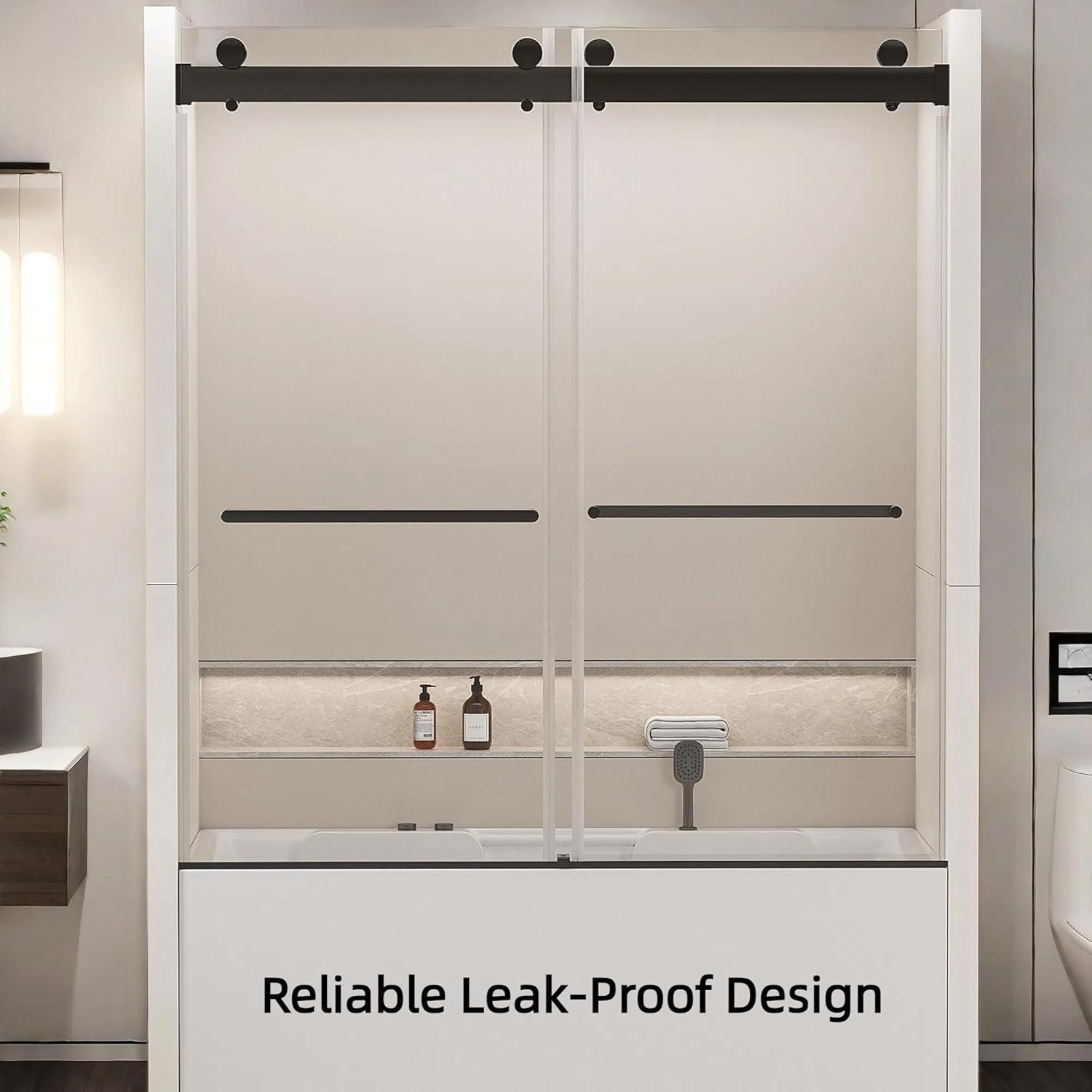 56-60 In. X 76 In Double Sliding Shower Door, 5/16 In Clear Tempered Glass Easy-Clean Coating Chrome