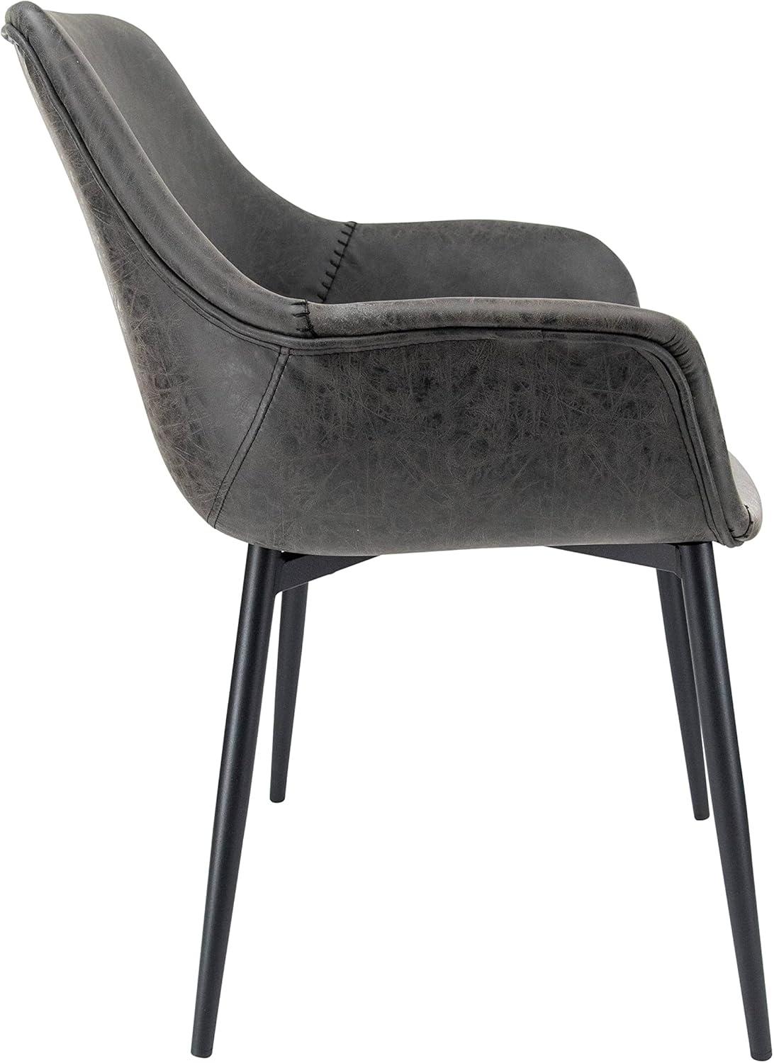 LeisureMod Markley Leather Dining Chair With Metal Legs and Arms