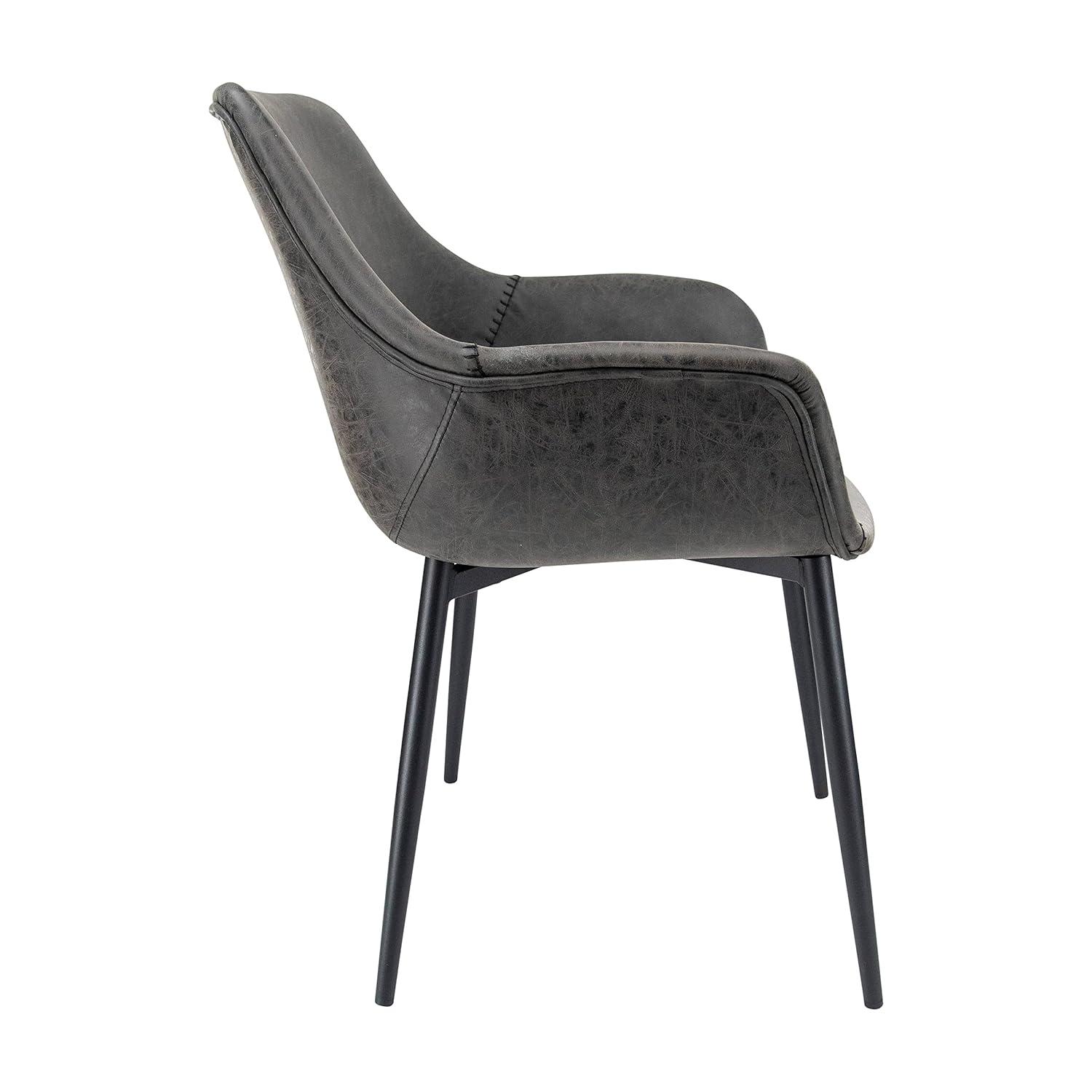 LeisureMod Markley Leather Dining Chair with Black Metal Legs Upholstered Seat Modern Design Perfect for Kitchen Dining Room Office or Lounge Seating