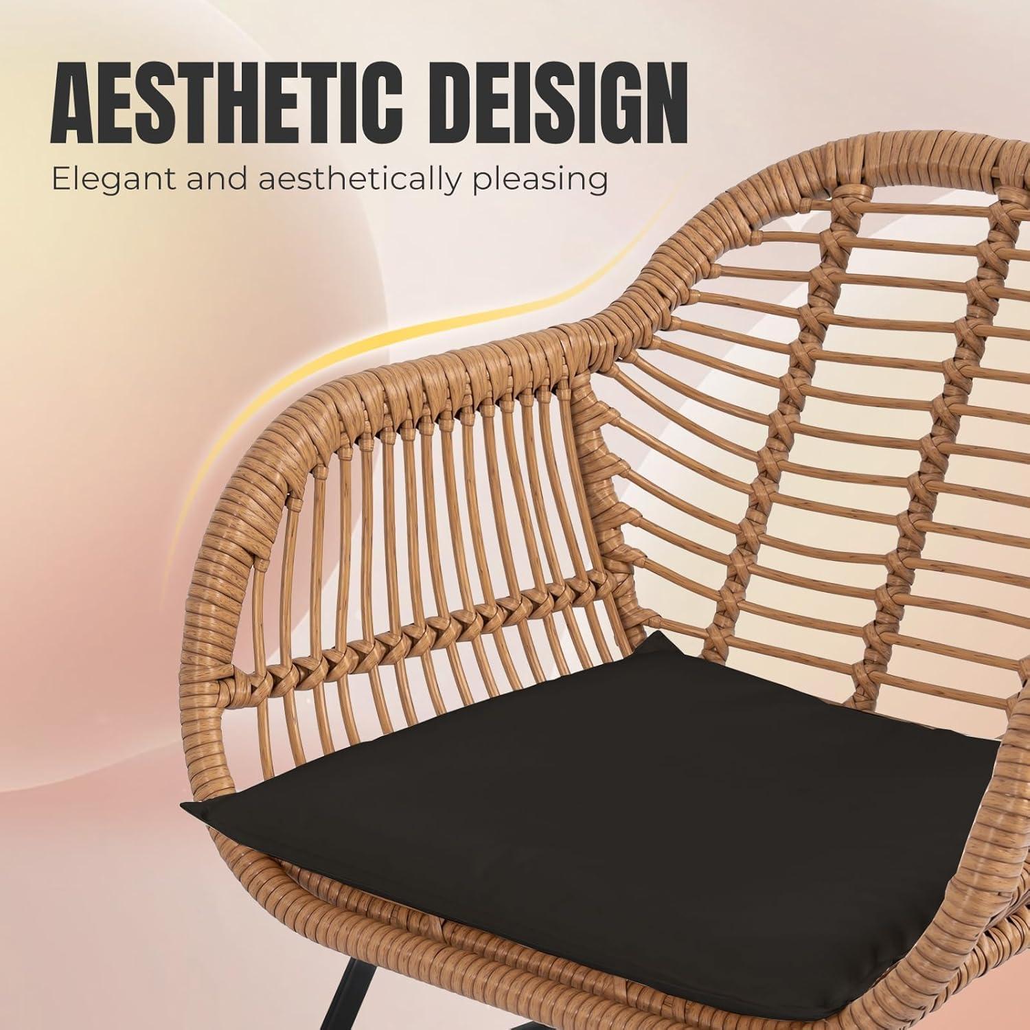 3 Piece Outdoor Wicker Furniture Patio Bistro Set, Balcony Furniture Rattan Conversation Sets, Outdoor Patio Chairs Set for Porch Poolside Garden, Black