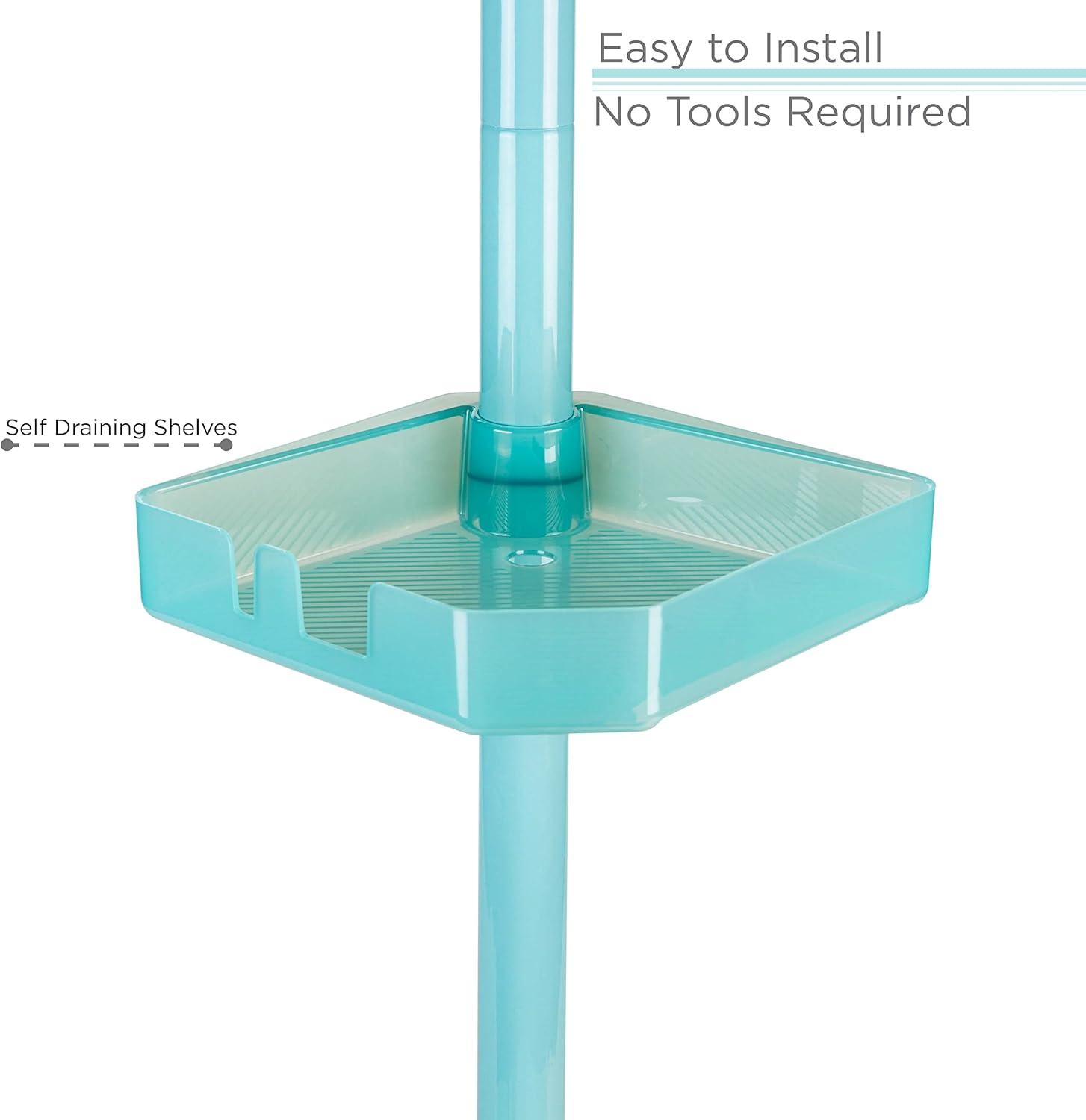 Bath Bliss Organizador de Ducha de Plástico con Esquina de Tensión de 4 Niveles en Seaglass