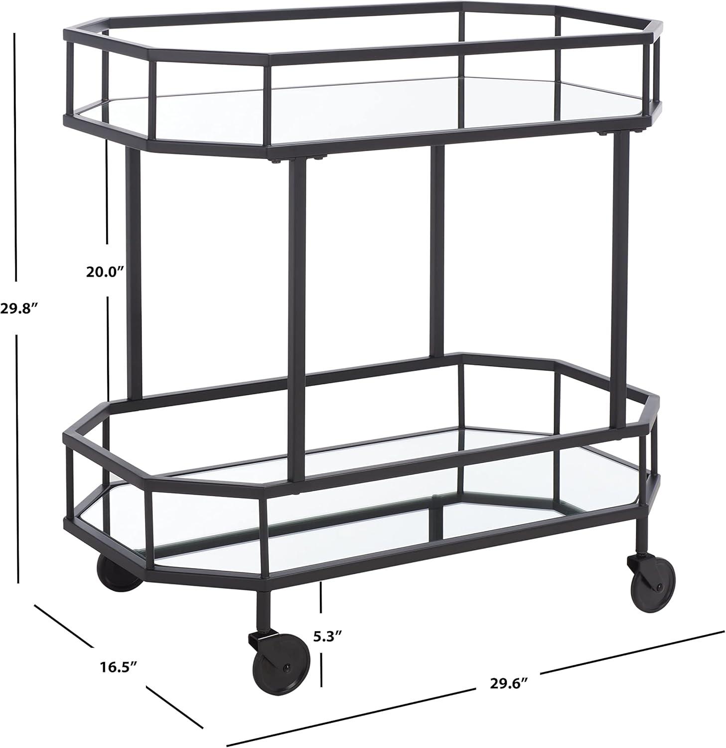 SAFAVIEH Silva 2 Tier Modern Glam Octagon Bar Cart with Casters, Black (29.6 in. W x 16.5 in. D x 29.8 in. H)